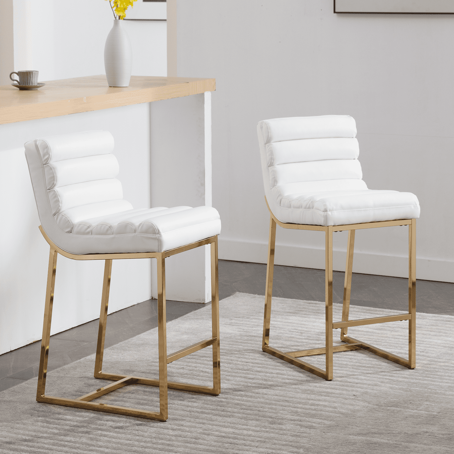 VESCASA 26.25"H Channel-Tufted Upholstered Counter Height Stools Set of 2 - 15003