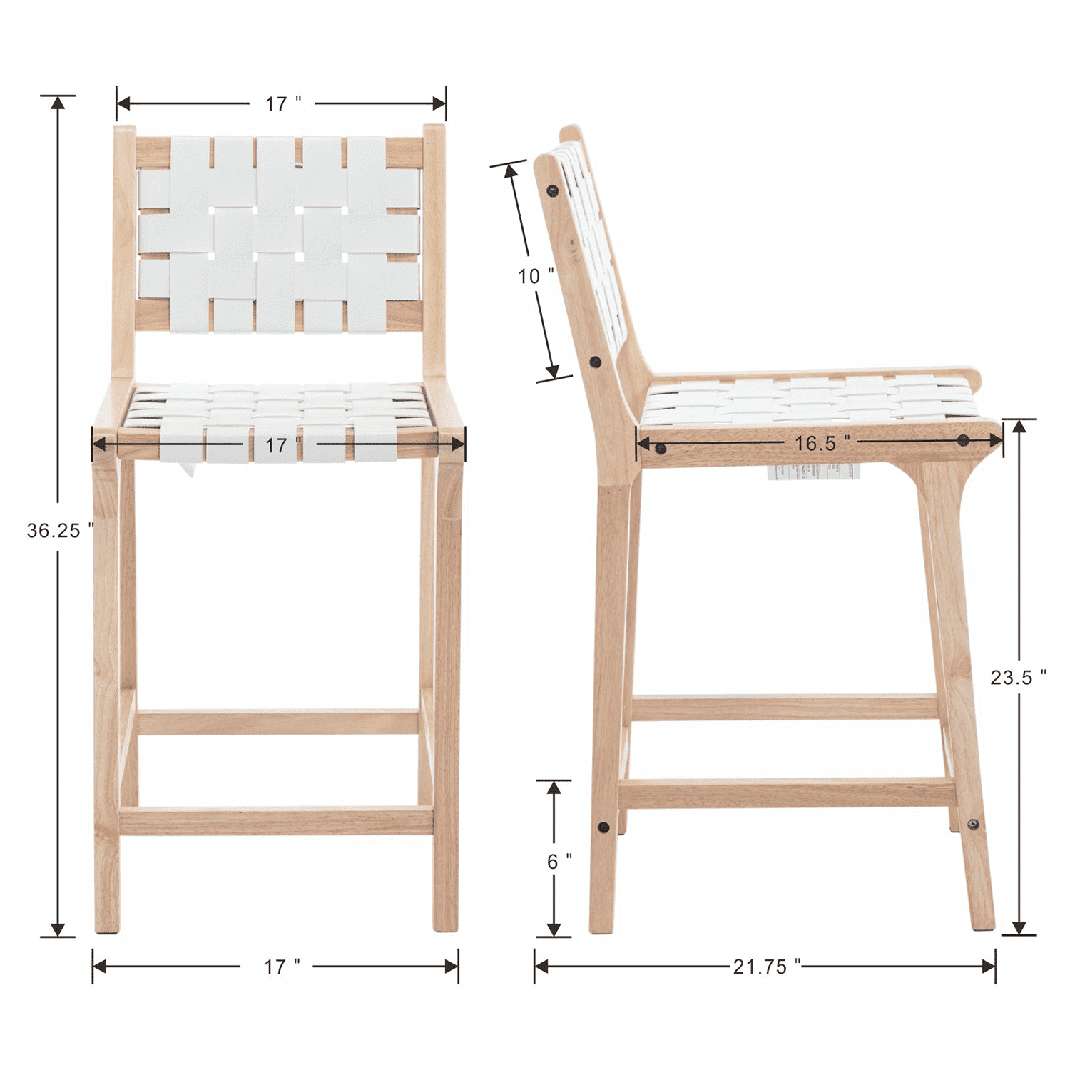 Janoray PU Leather Woven Strap Seat Counter Stools Set of 2