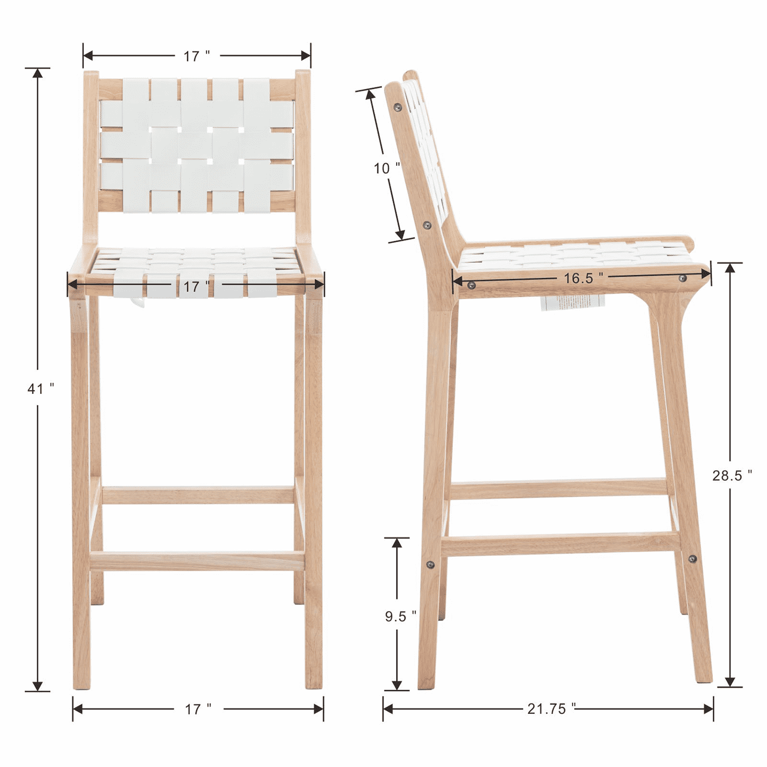 Janoray PU Leather Woven Strap Seat Counter Stools Set of 2