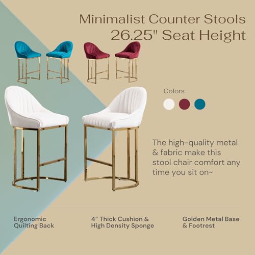 VESCASA 26” Chenille Upholstered Gold Legs Bar Stools Set of 2 - 9066