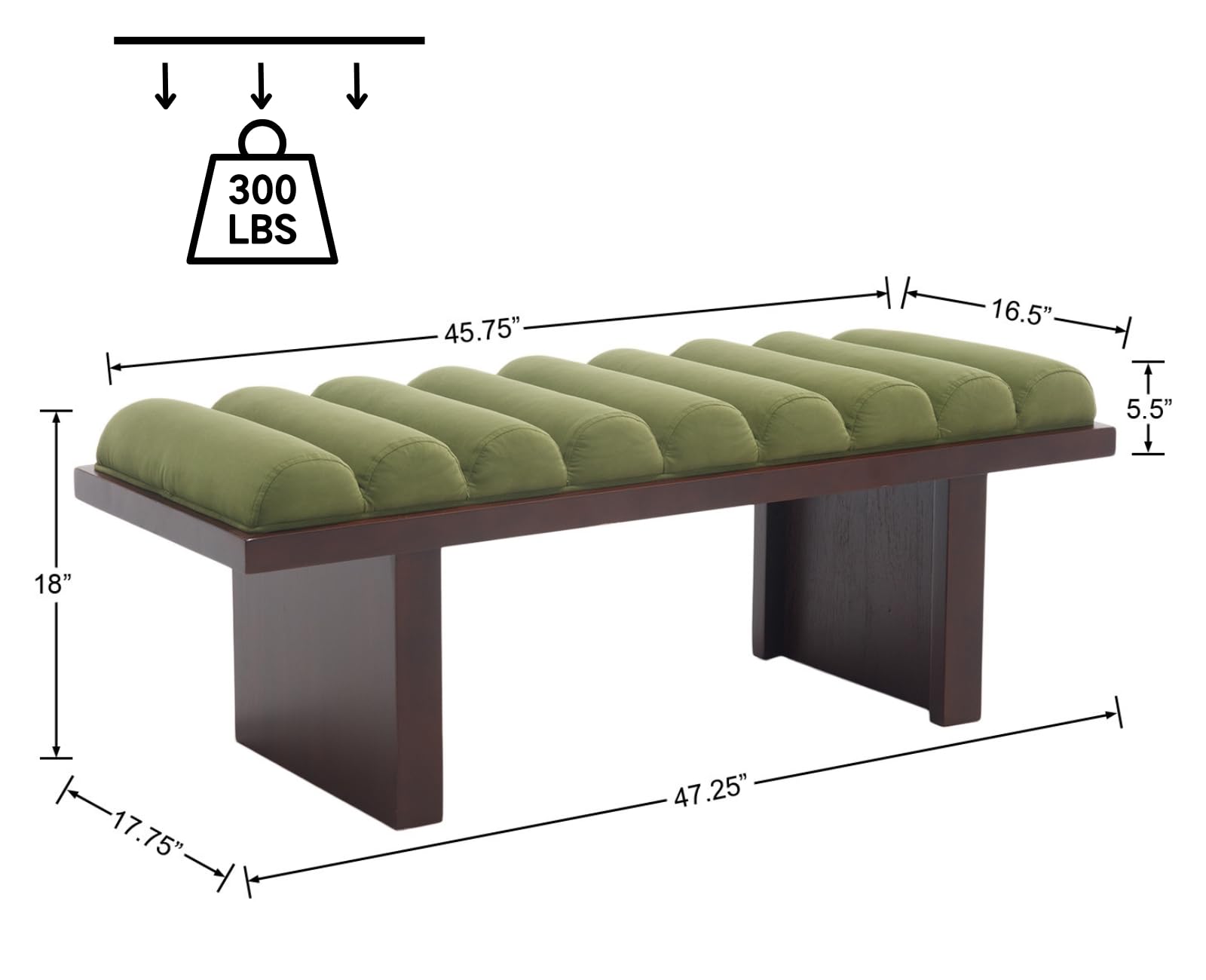 ROCITY Modern Padded Velvet End of Bed Bench Ottoman Bench - 2639