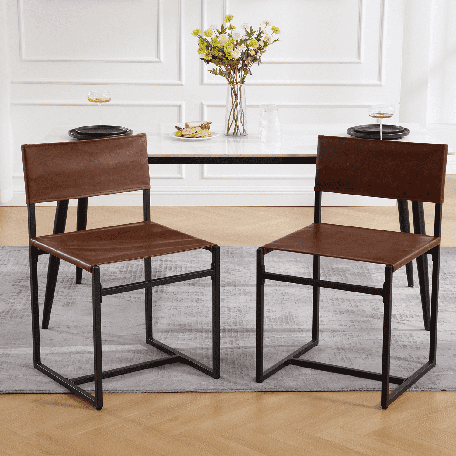 VESCASA Sling Armless Open Back Faux Leather Dining Chairs Set of 2 - 1002