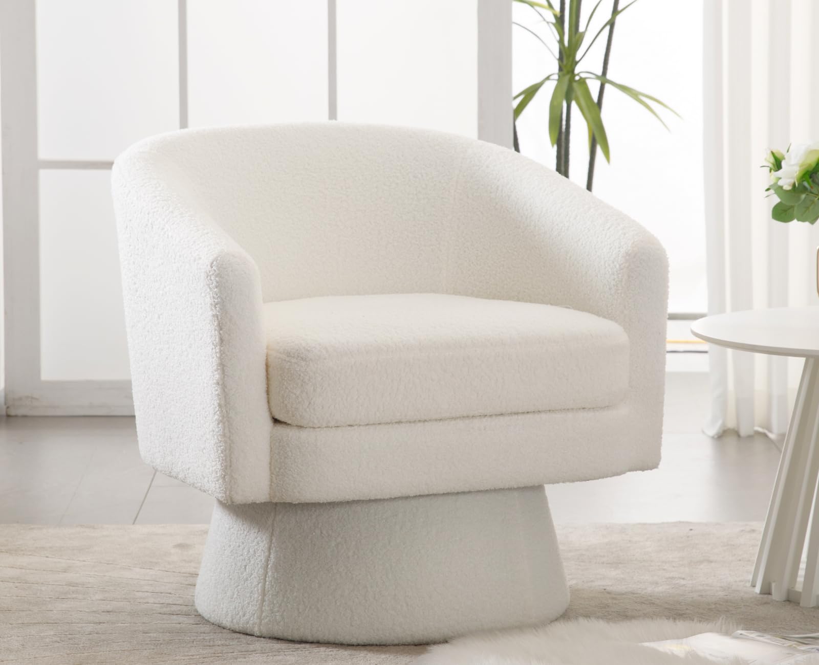 ROCITY Barrel Arm Chenille Fabric Swivel Accent Chair 3057