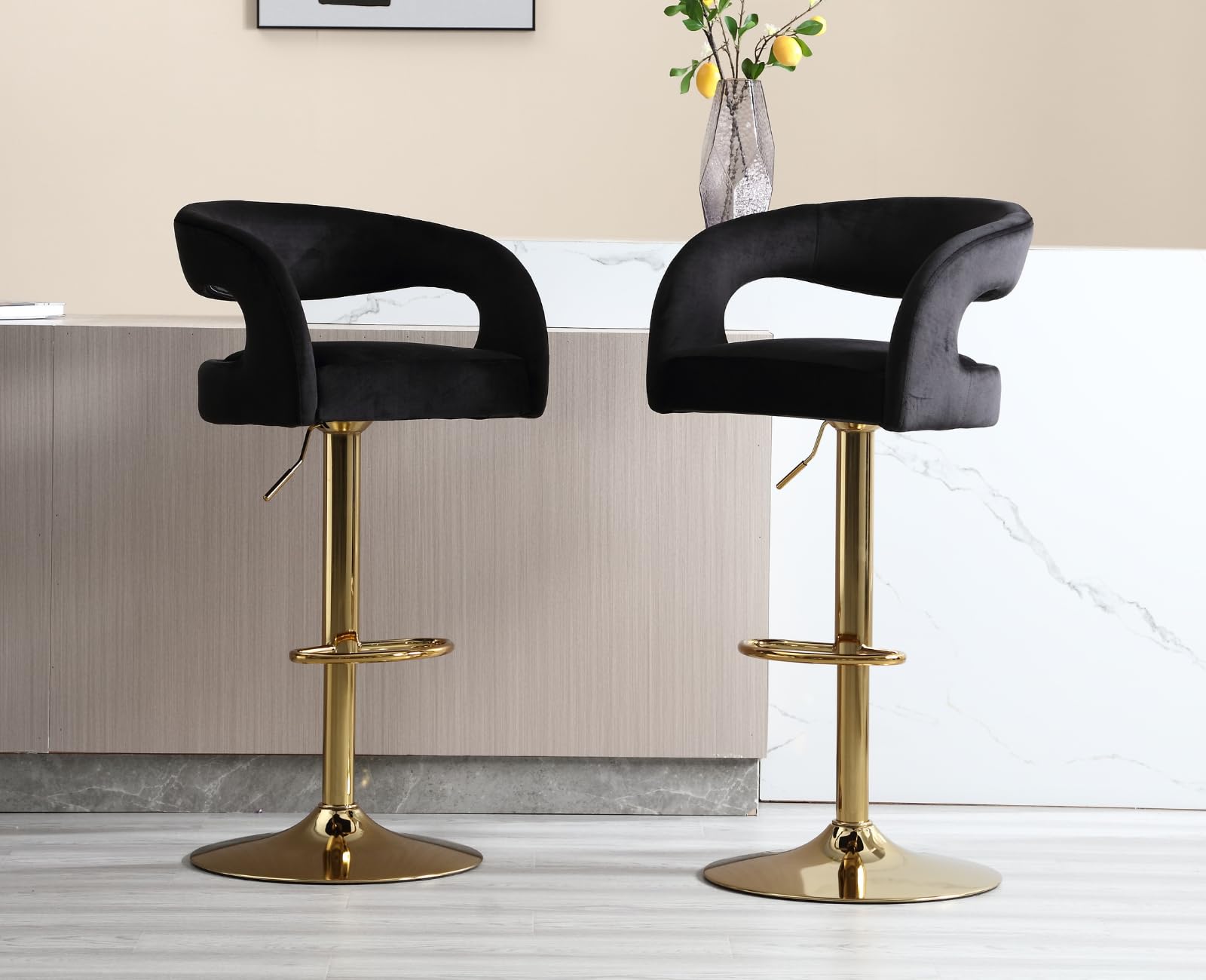 EALSON Modern Swivel Adjustable Gold Barrel Bar Stools Set of 2