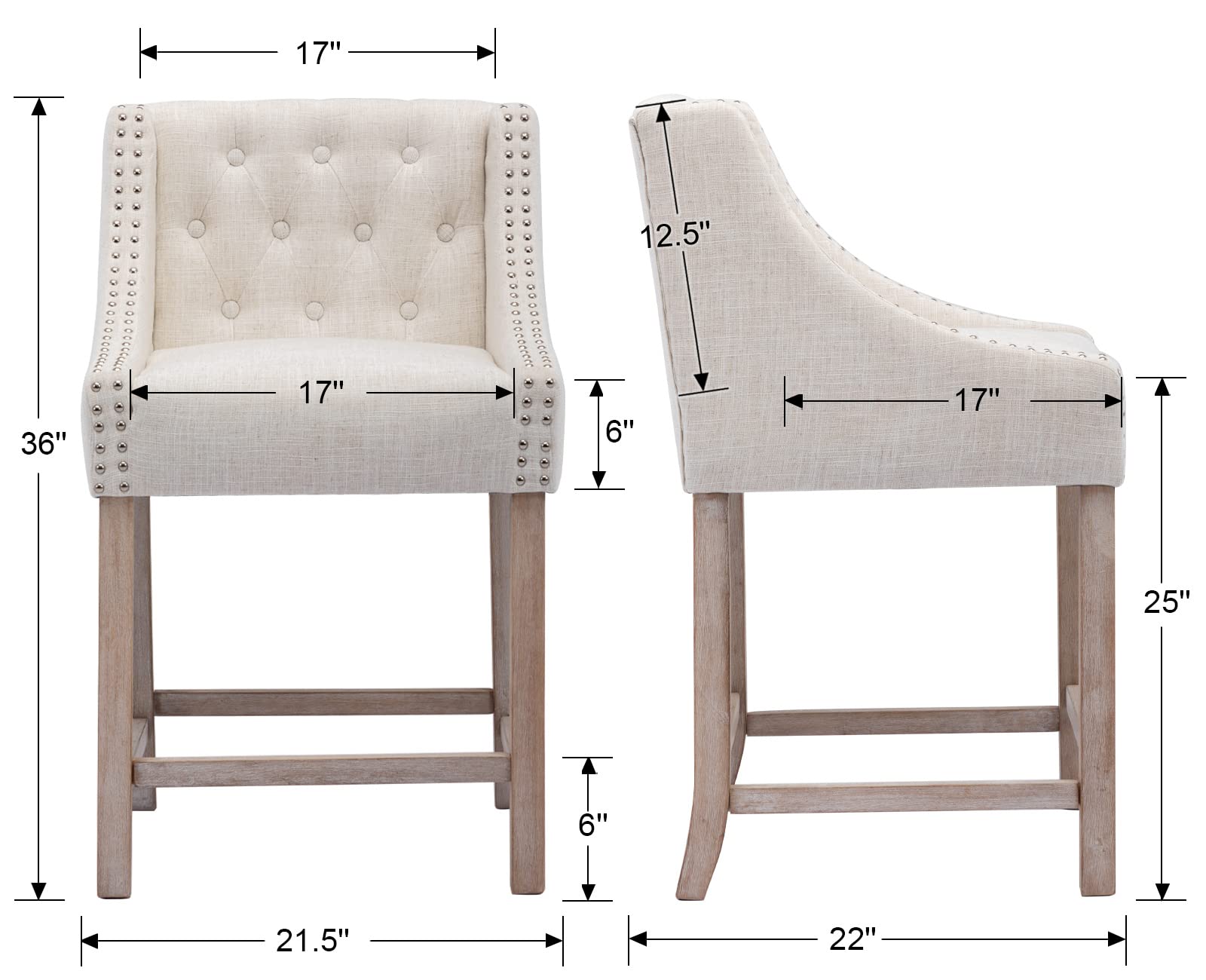 EALSON Farmhouse Wood Legs Counter Height Bar Stools Set of 2 - 5672