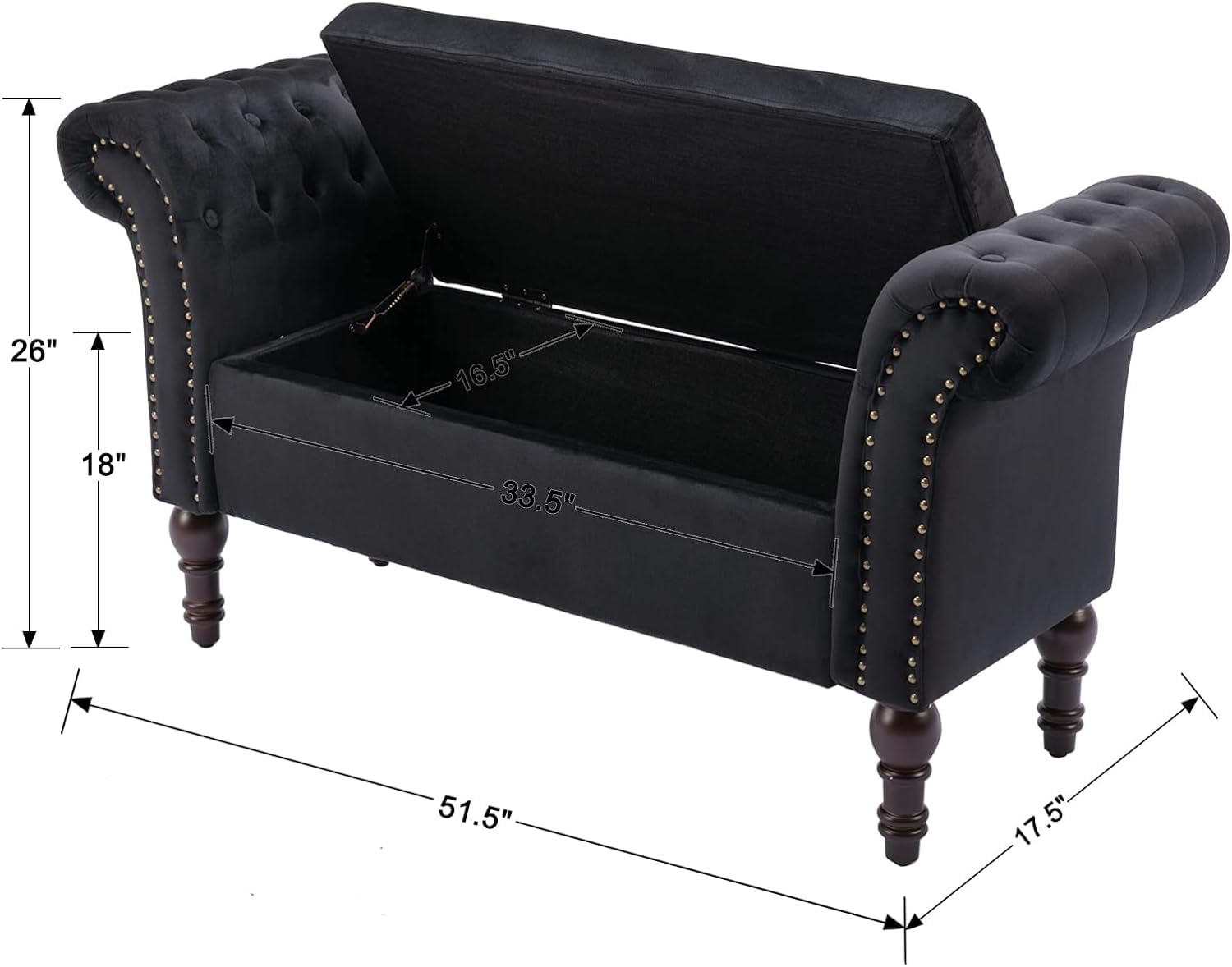 ZH4YOU 51 Inch Upholstered Velvet Button Tufted Storage Bench - X158