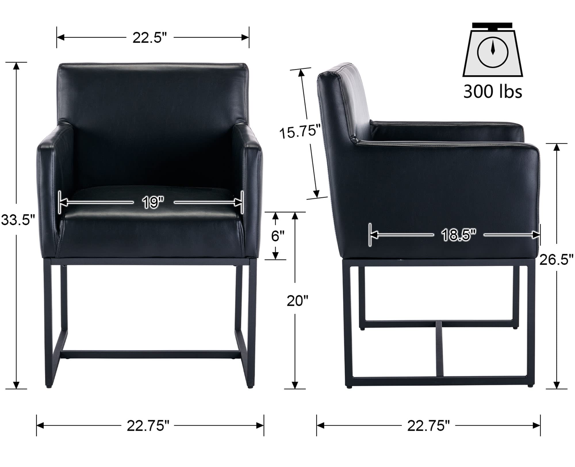 VESCASA Faux Leather Upholstered Arms Dining Chairs Set of 2 - 1823