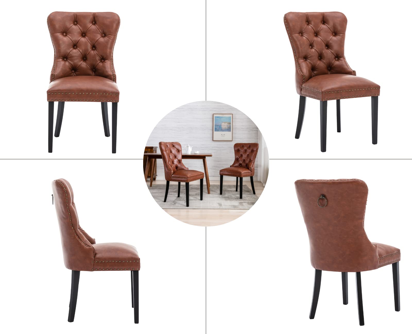 EALSON Modern Tufted Upholstered Leather Dining Chairs Set of 2 - 1029