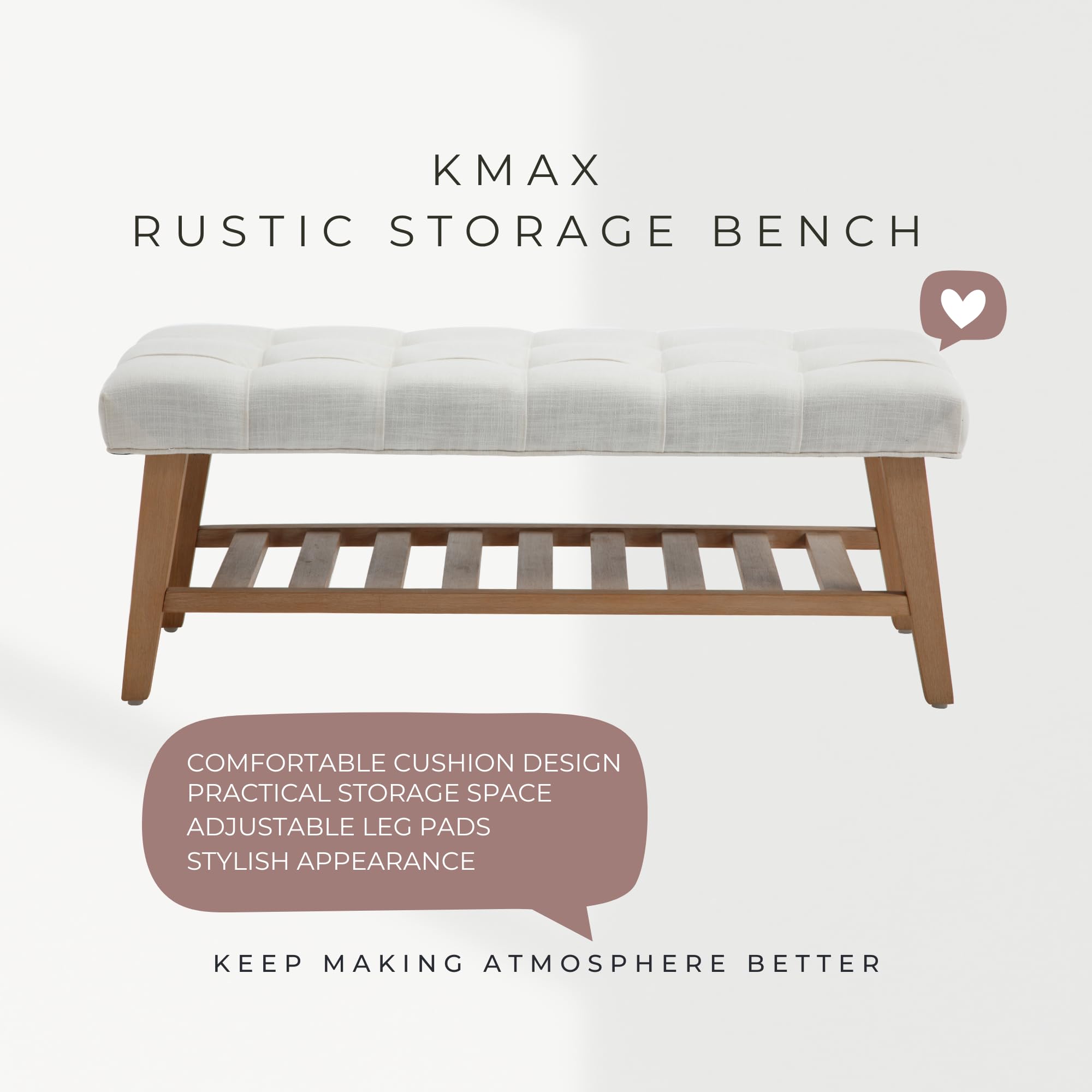 Kmax Upholstered  Entryway Bench with Shoe Storage