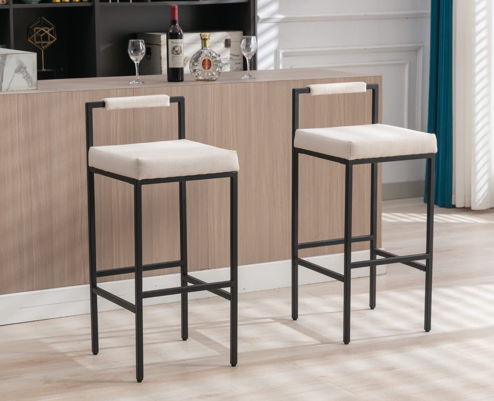 EALSON Modern Low Back Linen Upholstered Bar Stools Set of 2 - 8674