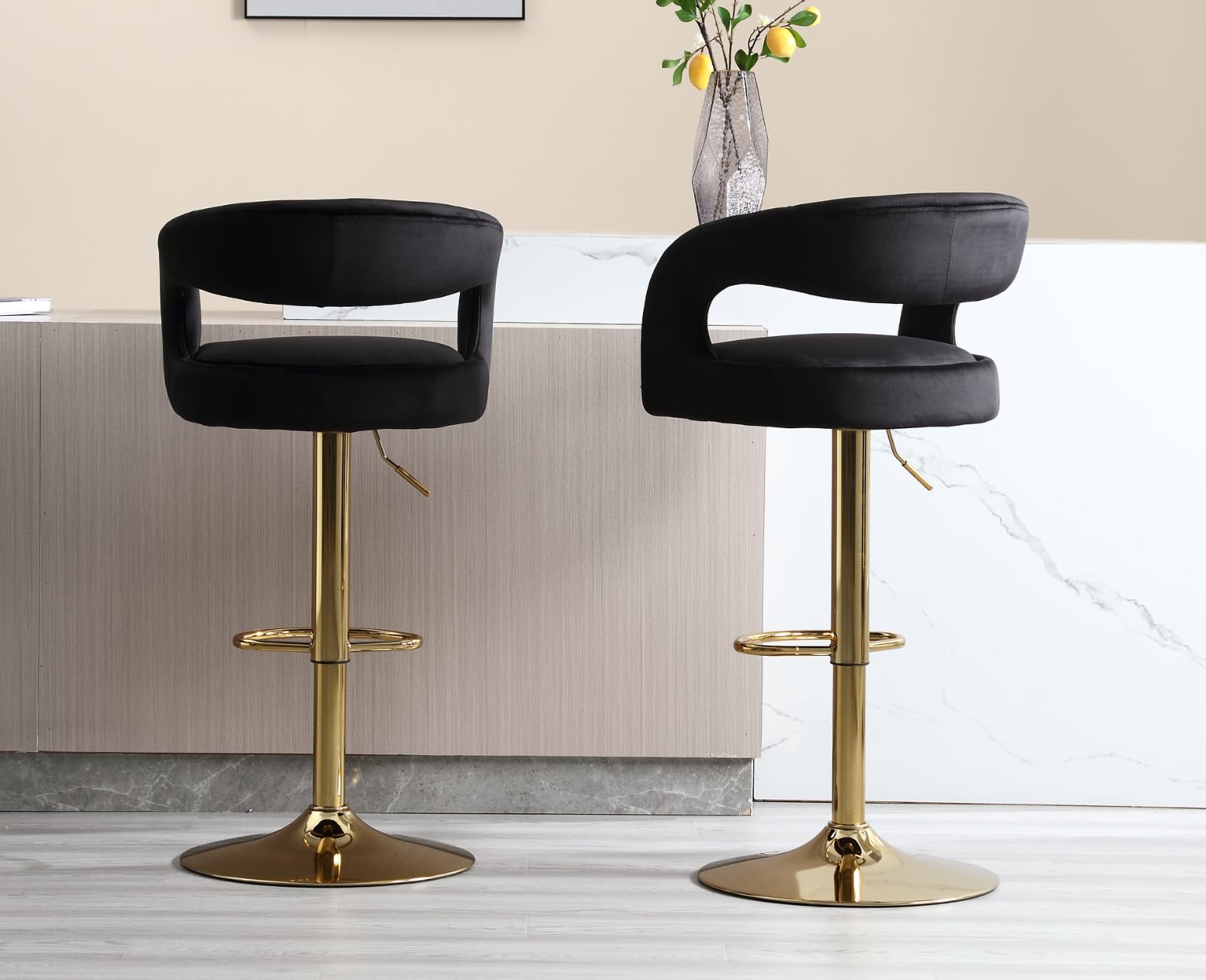 EALSON Modern Swivel Adjustable Gold Barrel Bar Stools Set of 2