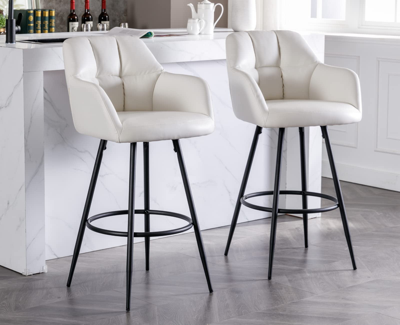 EALSON Modern Leather Velvet Swivel Bar Stools Set of 2 - 5117