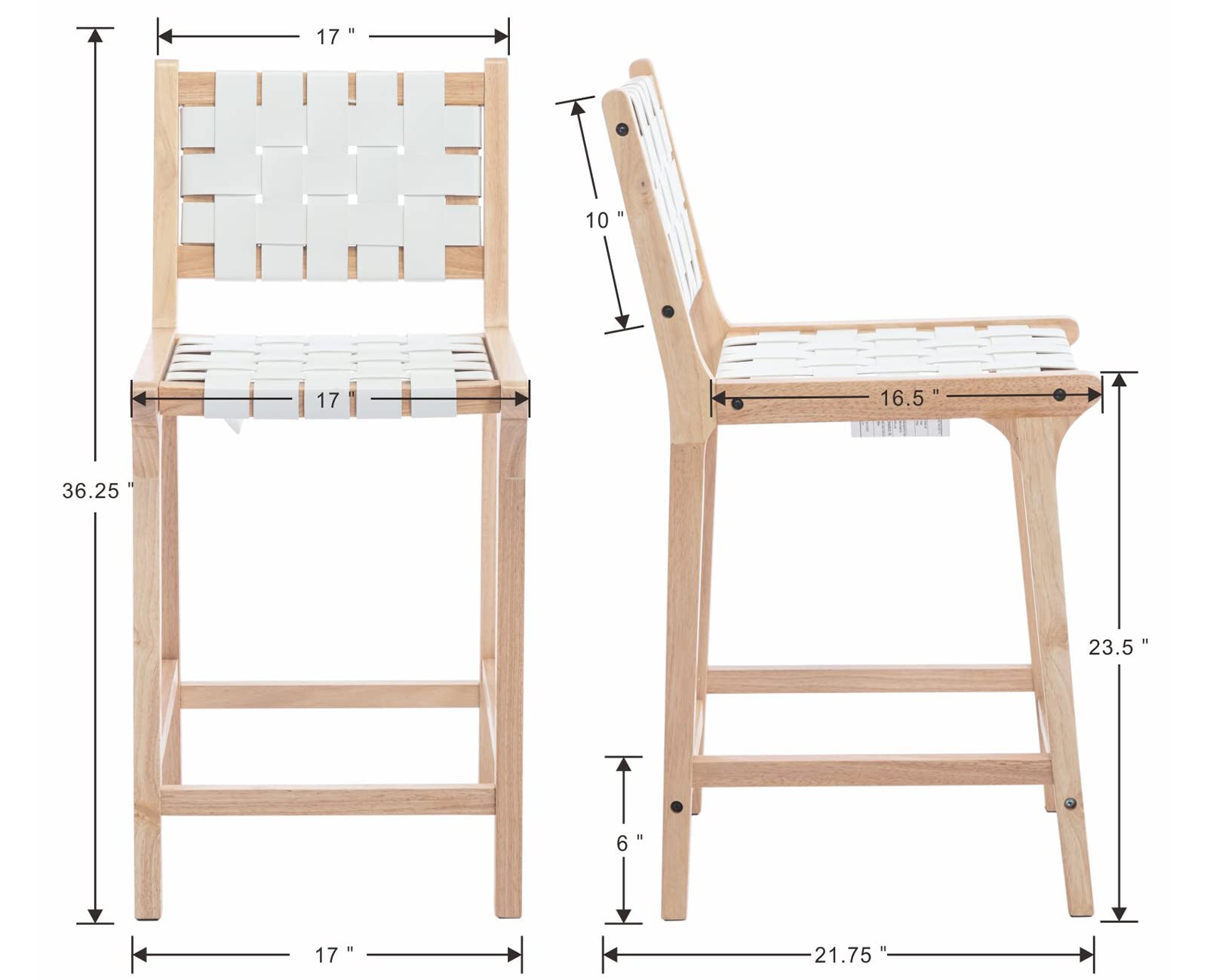 Kmax Farmhouse Woven Straps Counter Height Bar Stools Set of 2 - 5703