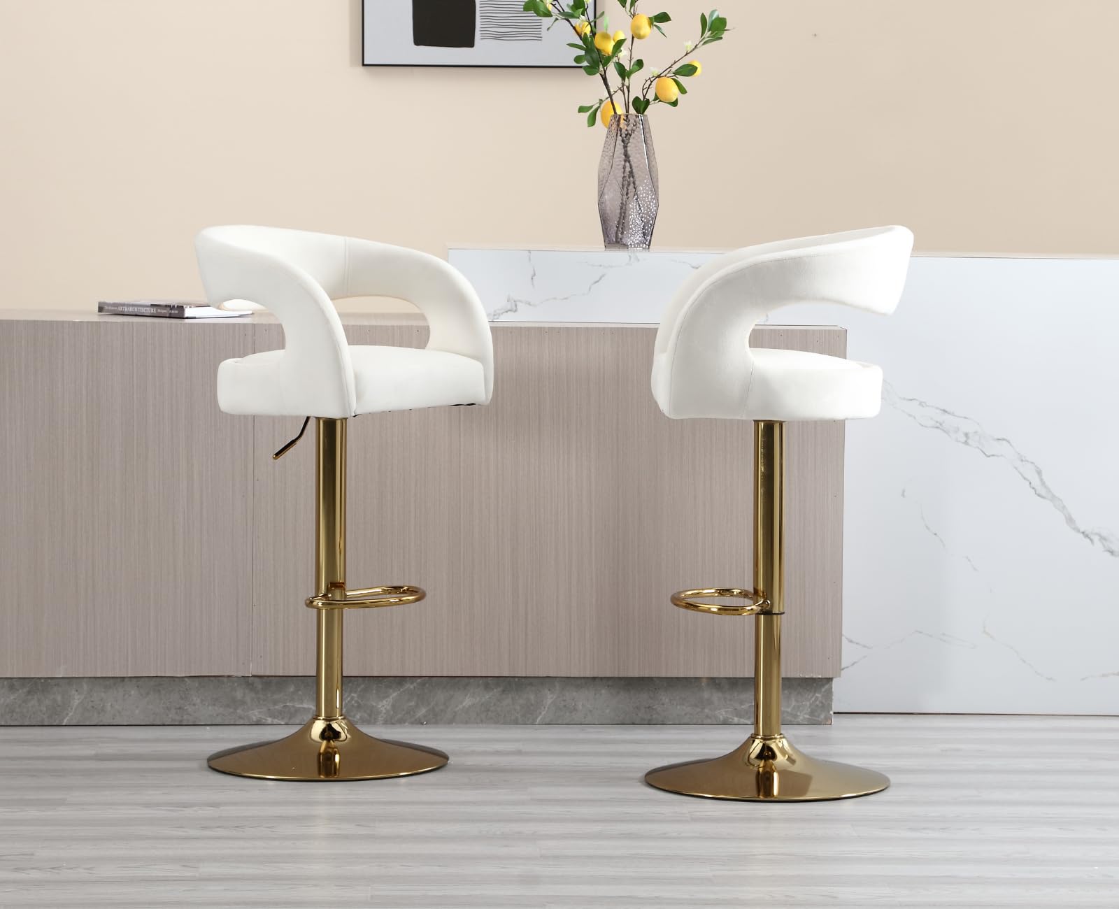 EALSON Modern Swivel Adjustable Gold Barrel Bar Stools Set of 2