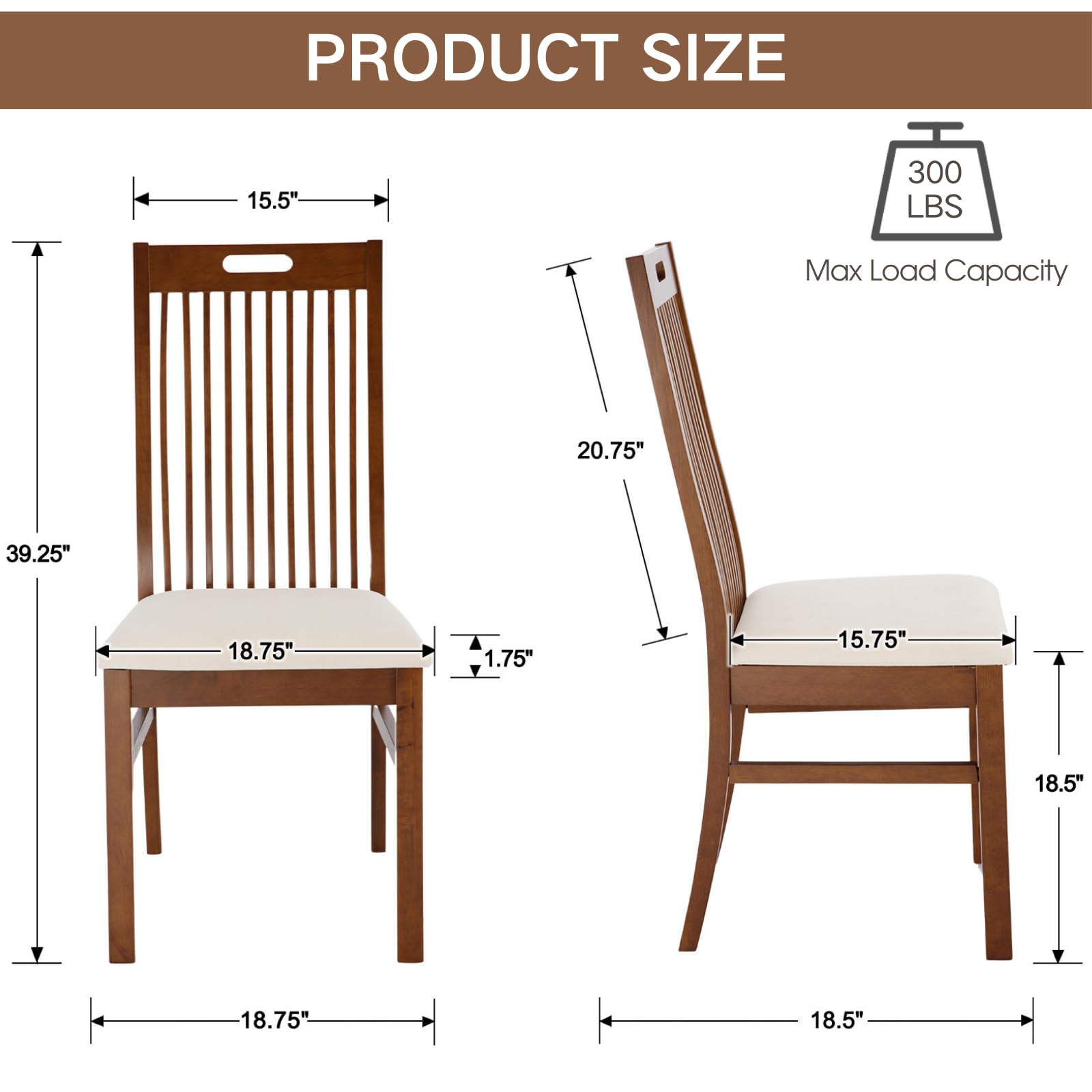 CIMOTA Farmhouse Wooden Walnut Wood Dining Chairs Set of 2 - 8131