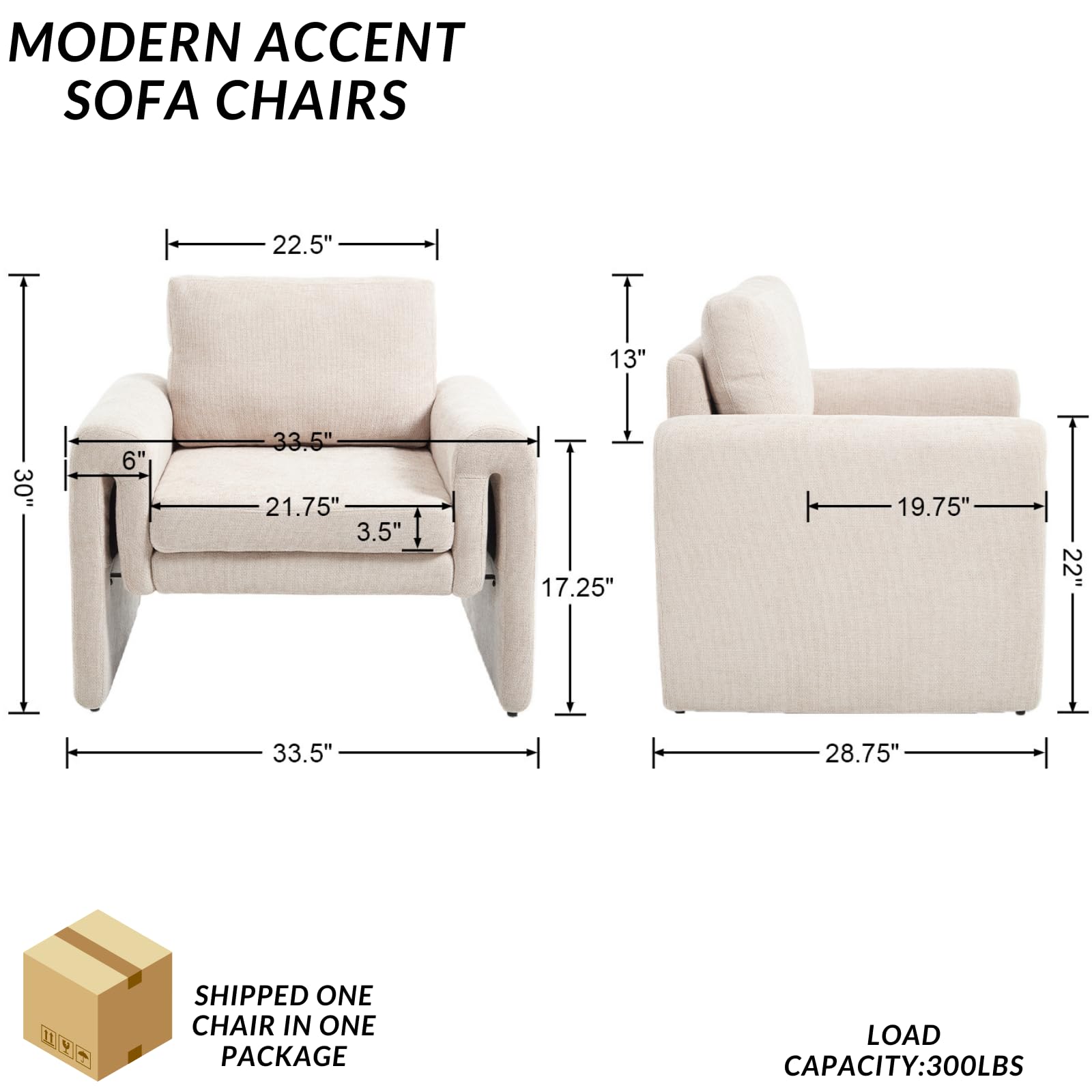 ROCITY Modern Chenille Upholstered Accent Armchairs 1 PCS - 7103