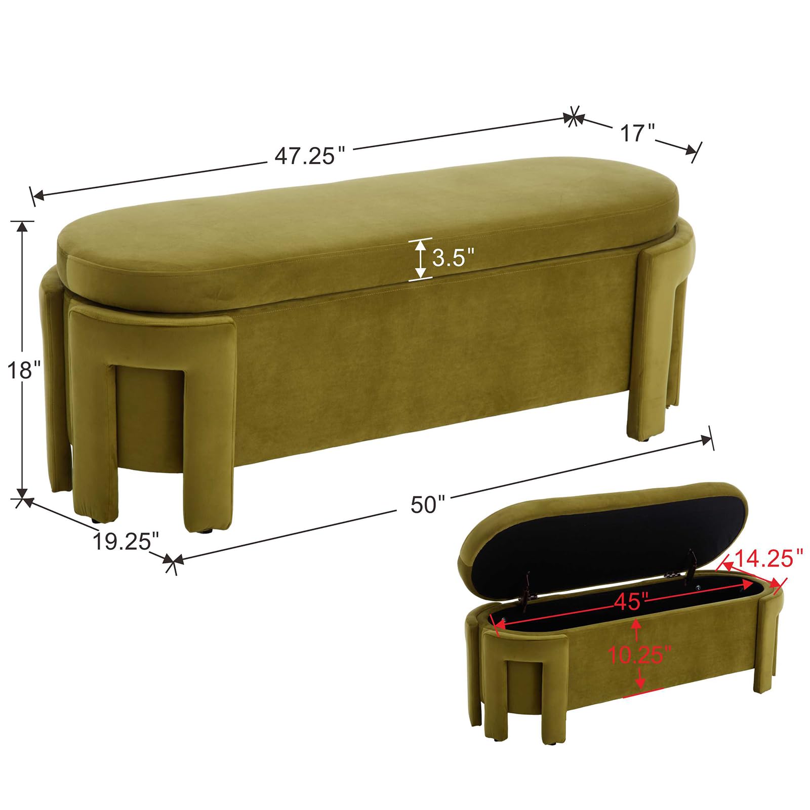 Janoray Modern 50" Long Velvet Fabric Upholstered Storage Entryway Bench