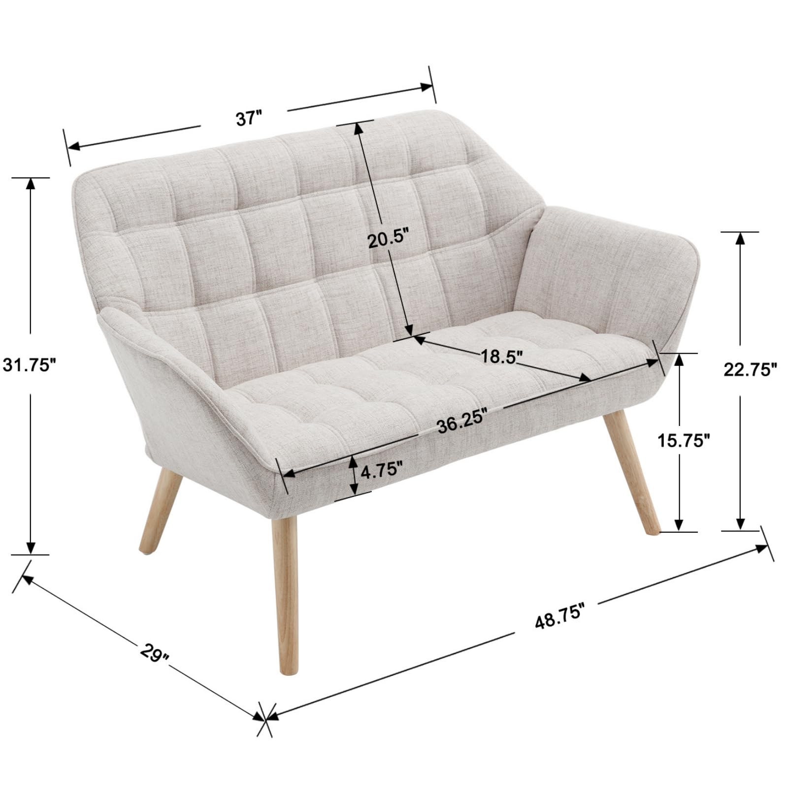 ROCITY 48" Modern Velvet Small Loveseat Sofa - 8904