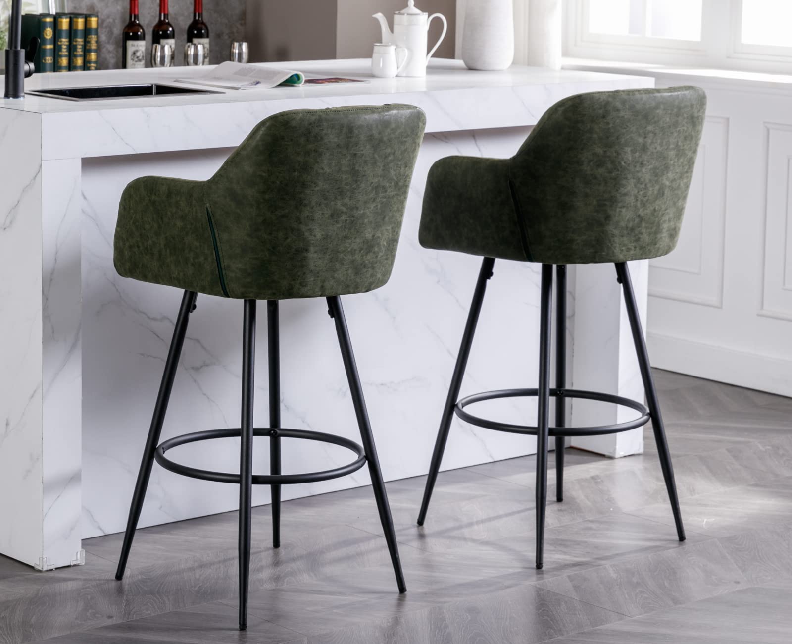 EALSON Modern Leather Velvet Swivel Bar Stools Set of 2 - 5117