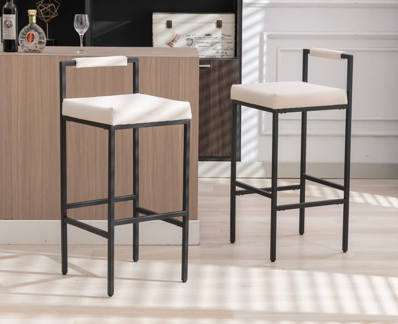 EALSON Modern Low Back Linen Upholstered Bar Stools Set of 2 - 8674