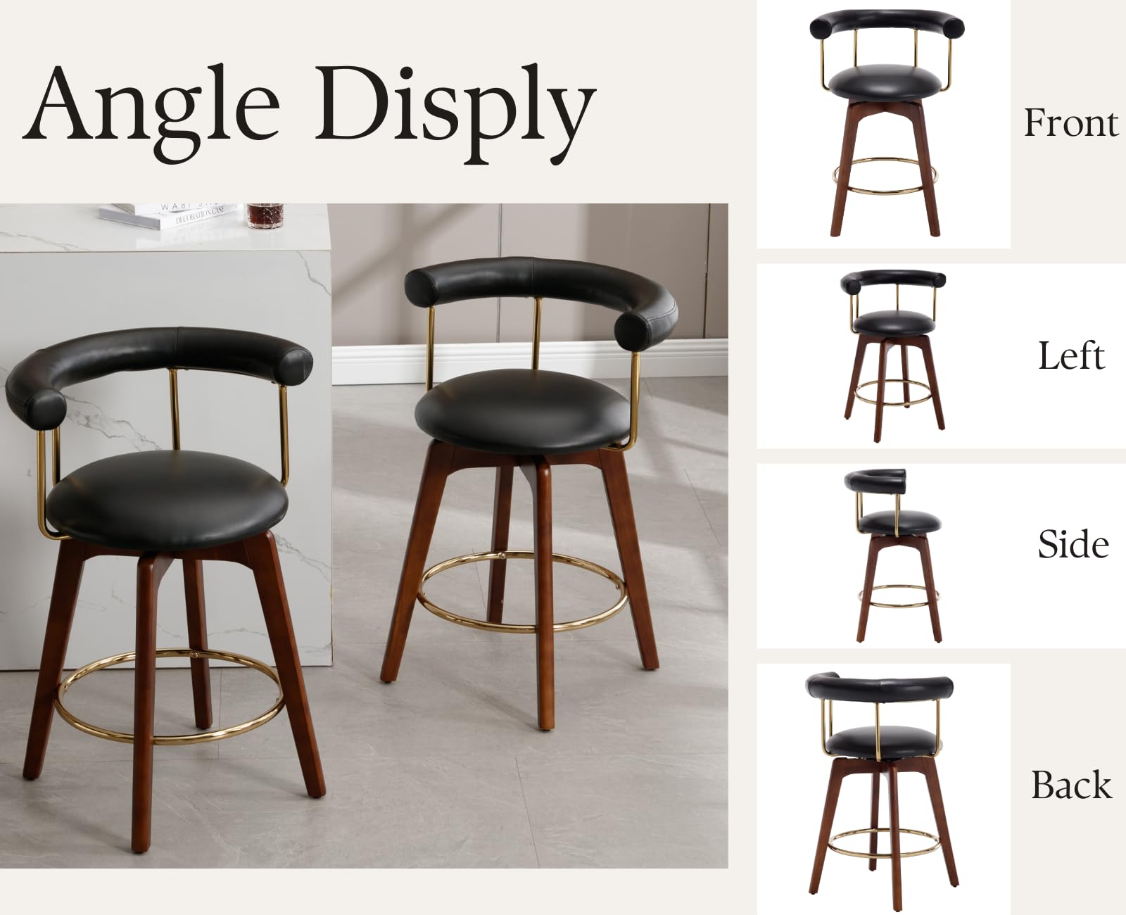 EALSON Modern Swivel Leather Counter Height Bar Stools Set of 2 - 7073