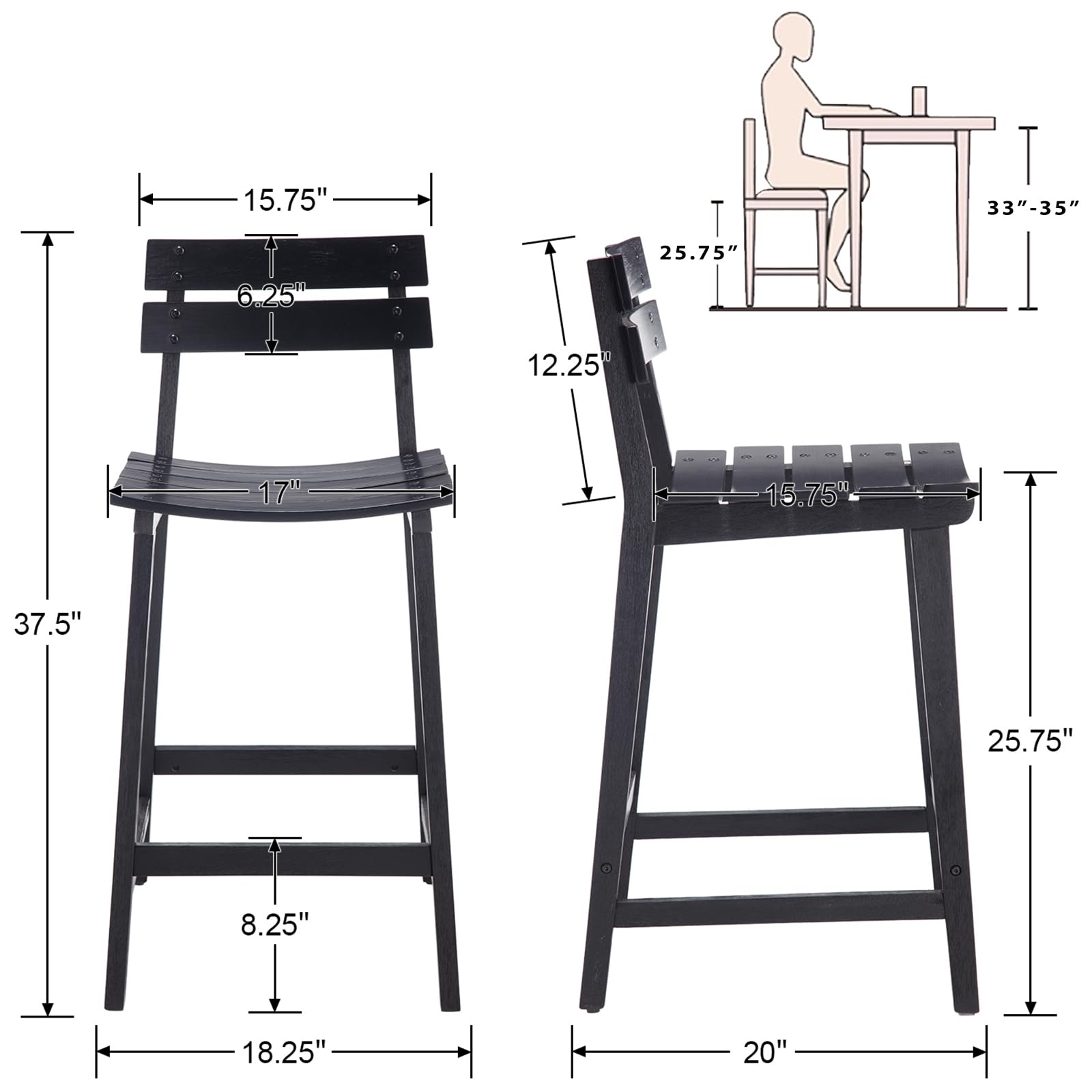 ZH4YOU 26" Wood Counter Stools Set of 2 - 7064