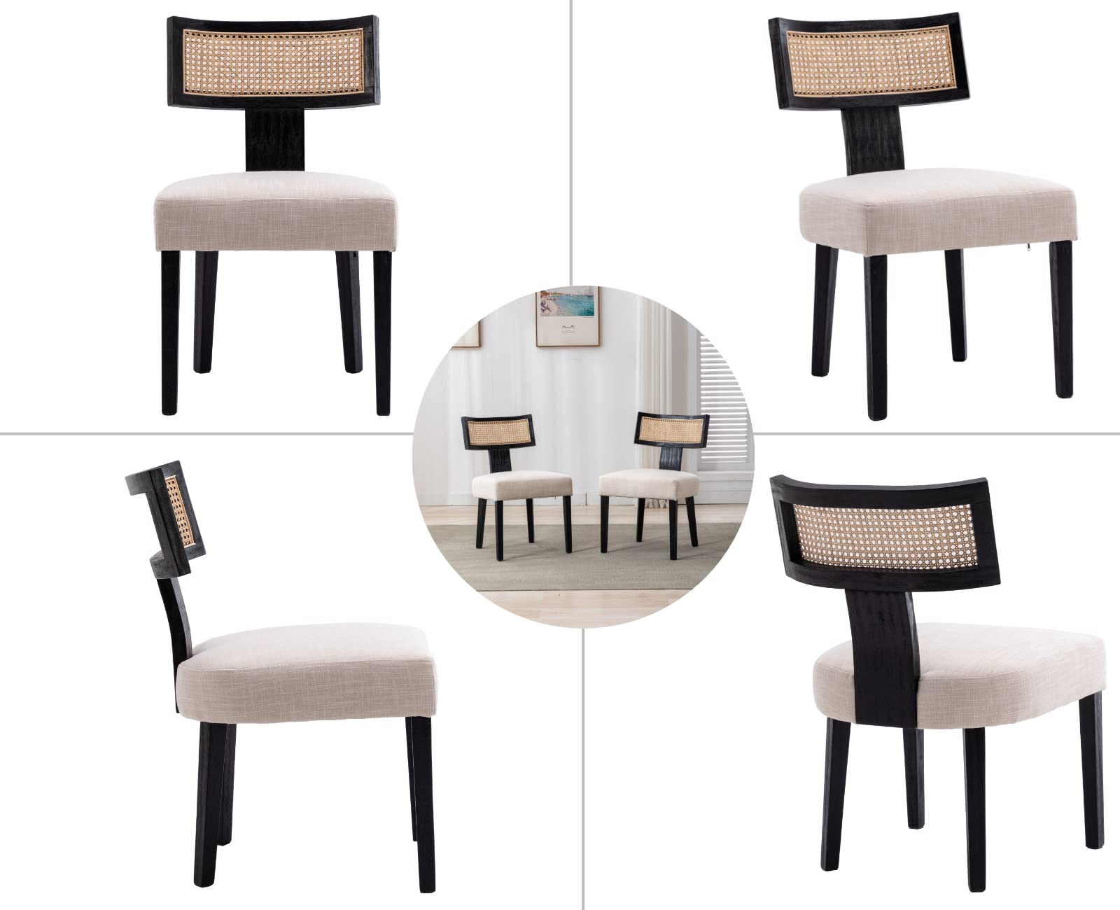 EALSON Farmhouse Linen PU Modern Dining Chairs Set of 2 - 1918