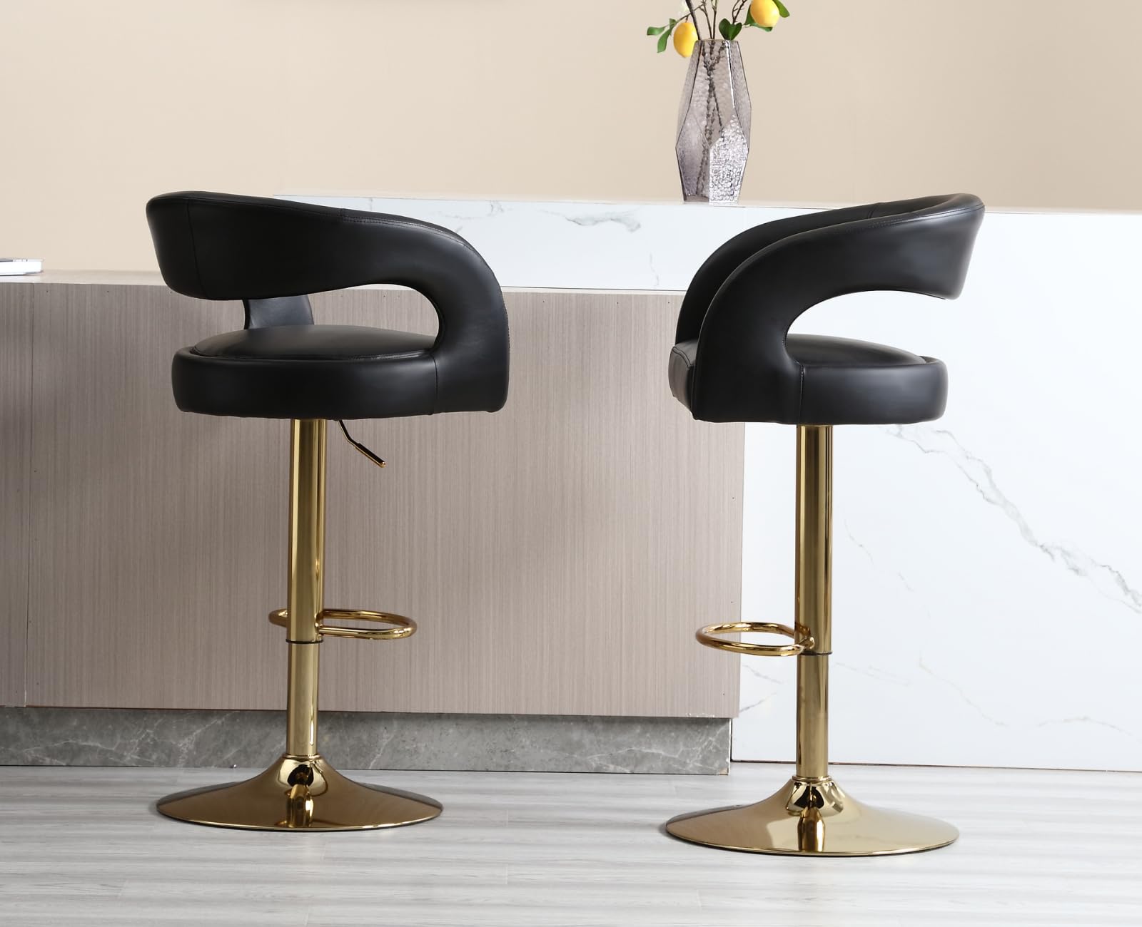 EALSON Modern Swivel Adjustable Gold Barrel Bar Stools Set of 2