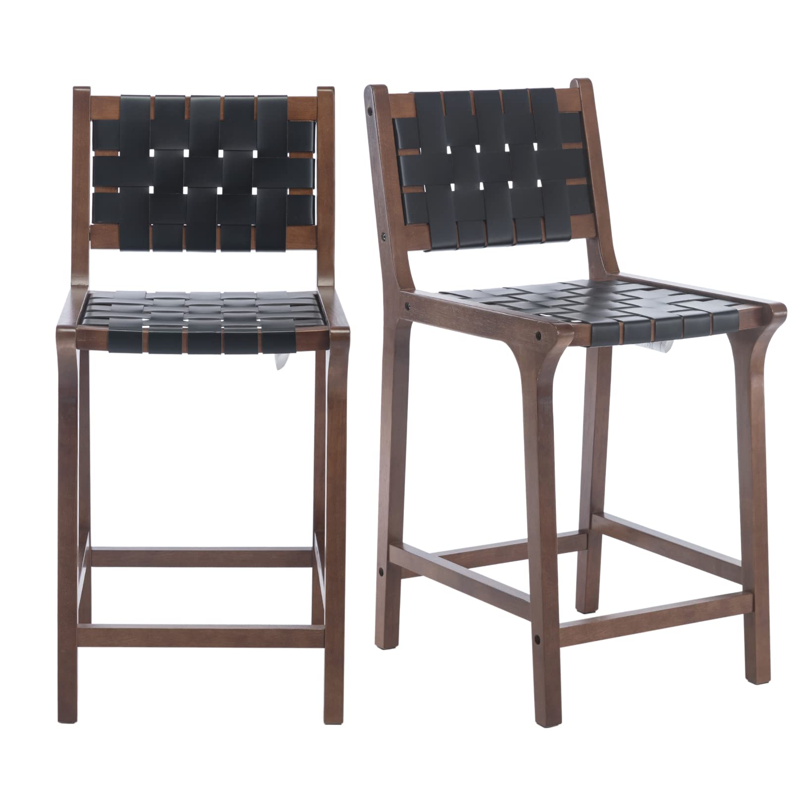 Janoray PU Leather Woven Strap Seat Counter Stools Set of 2