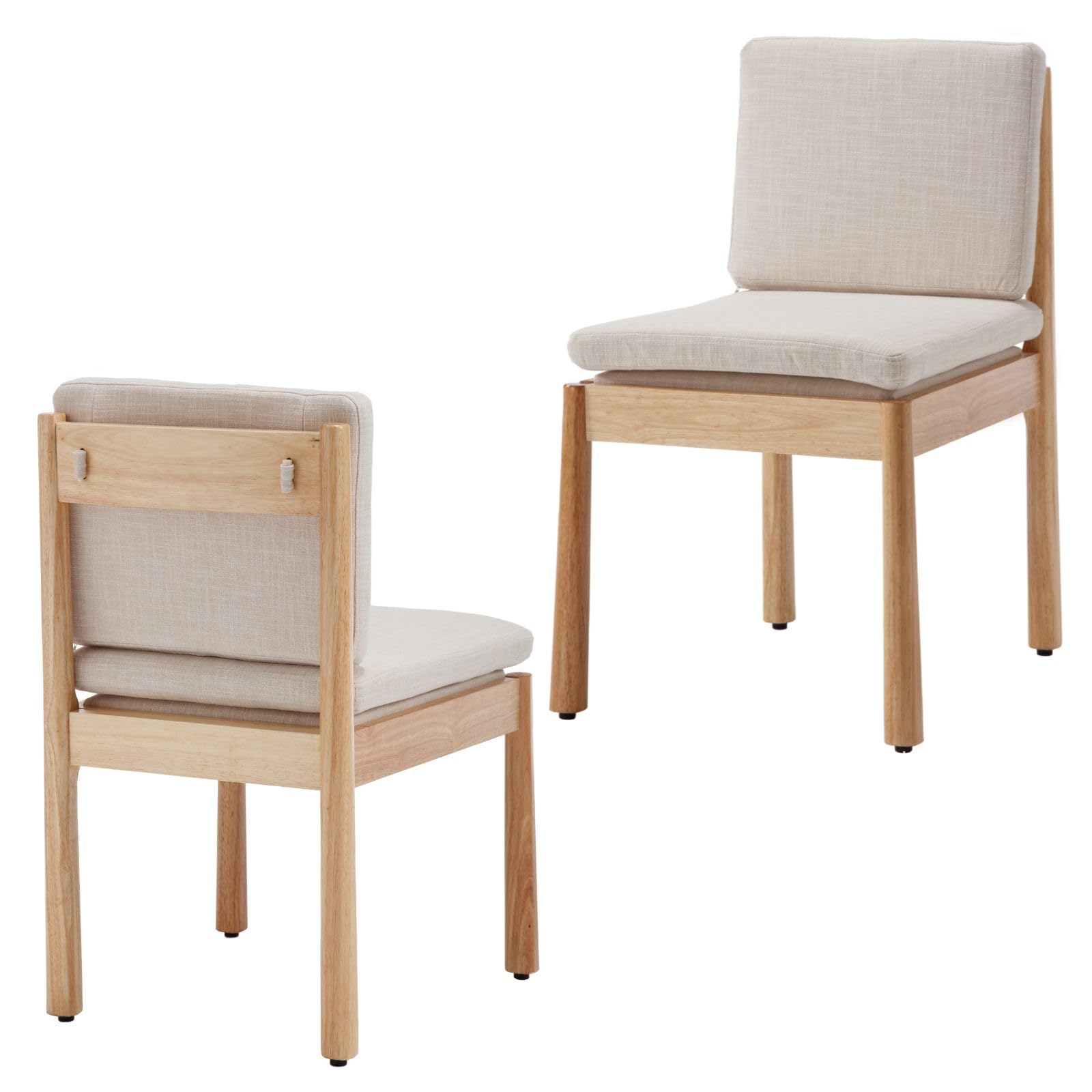 ROCITY Armless Beige Fabric and Leather Wood Dining Chairs Set of 2 - 1965