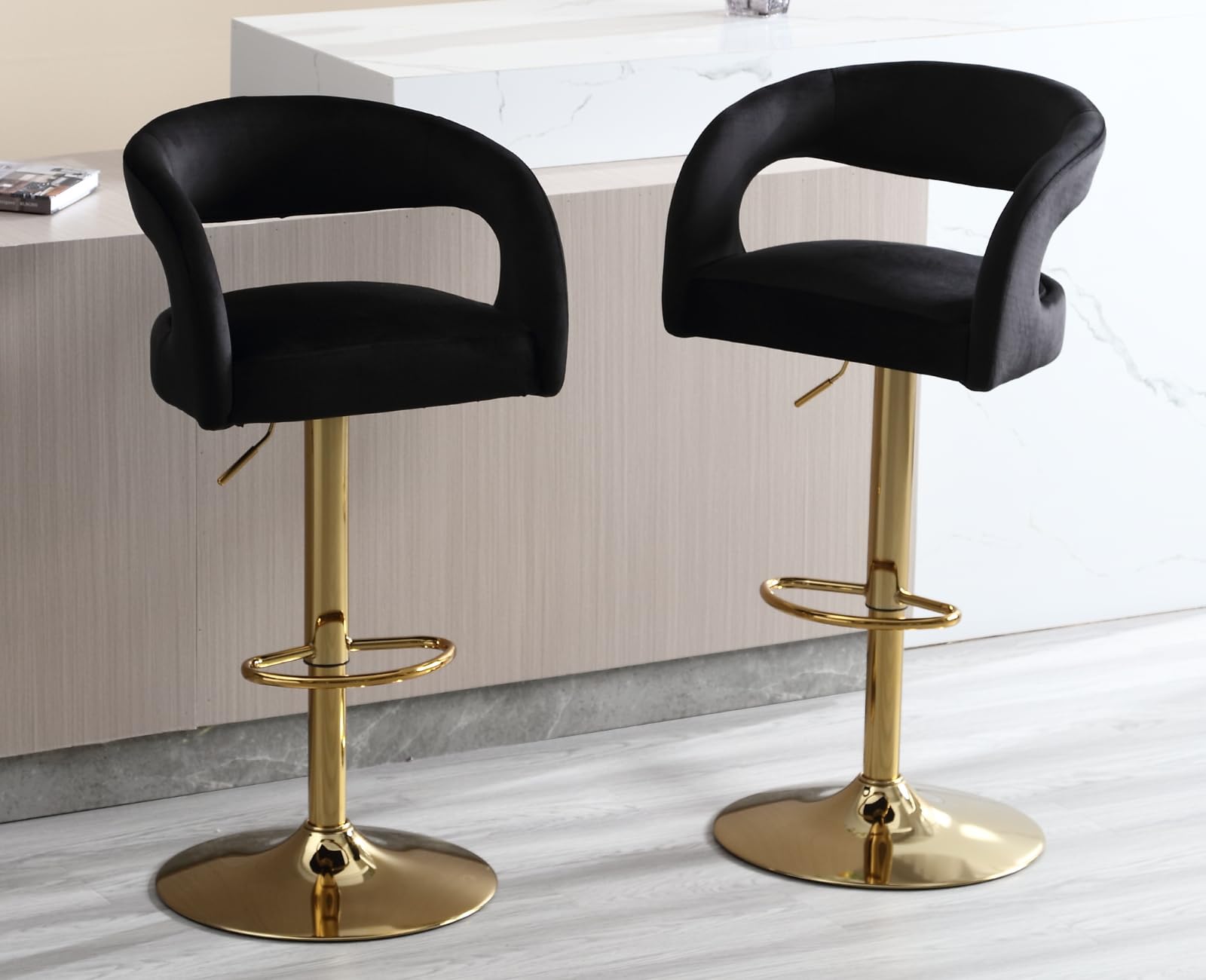 EALSON Modern Swivel Adjustable Gold Barrel Bar Stools Set of 2