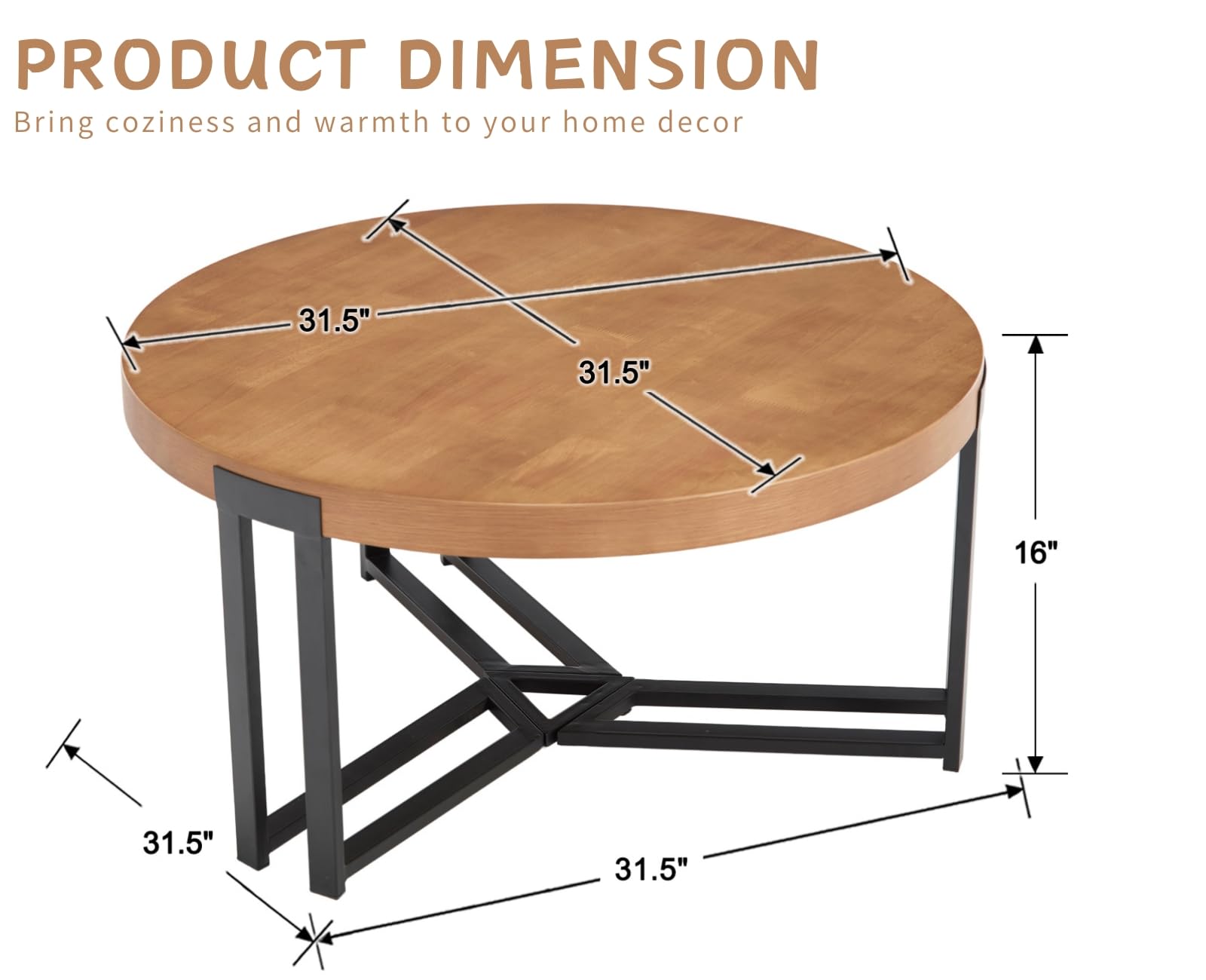 ROCITY 31.5''  Round Natural Wooden Small Circle Coffee Table - 22743