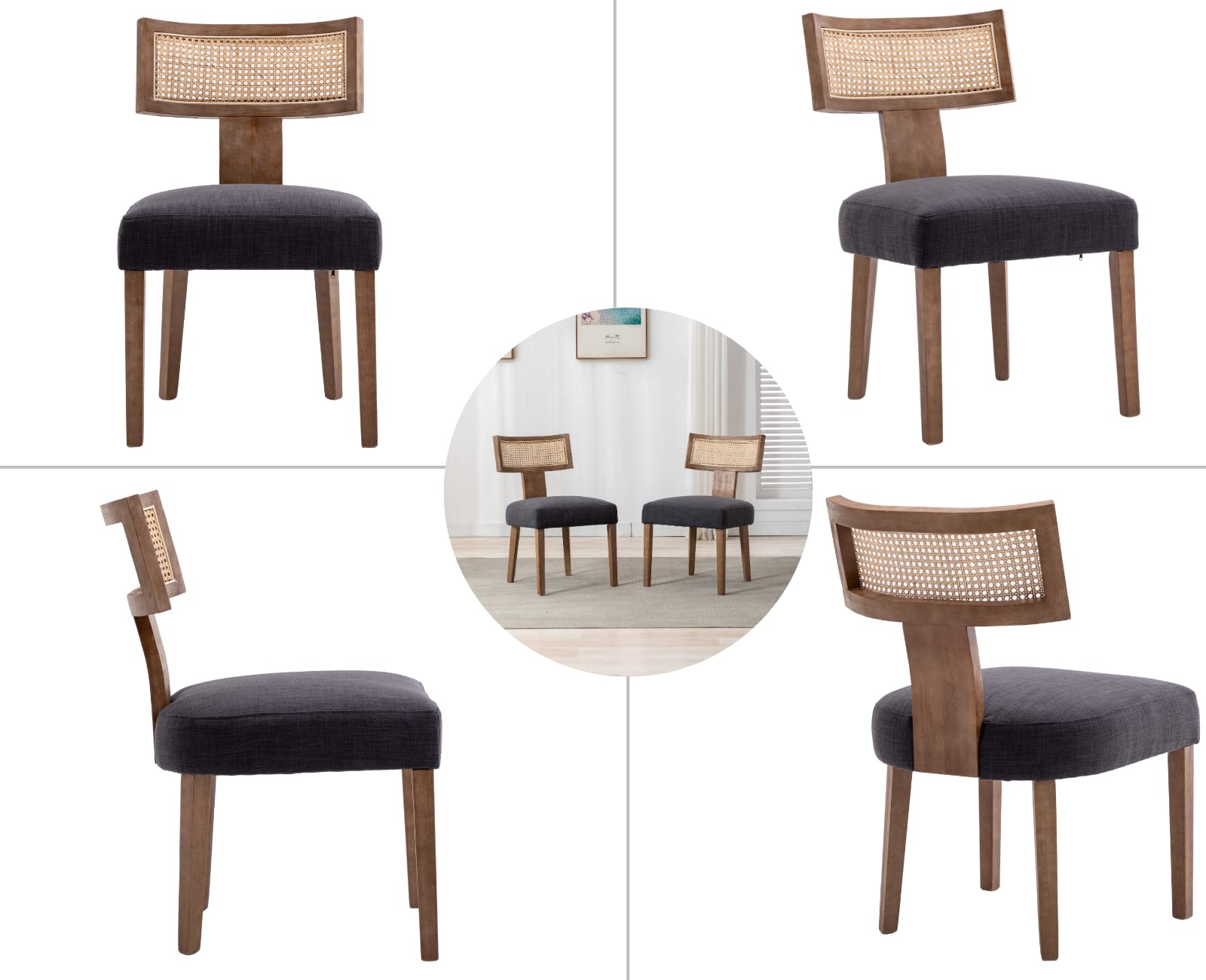 EALSON Farmhouse Linen PU Modern Dining Chairs Set of 2 - 1918