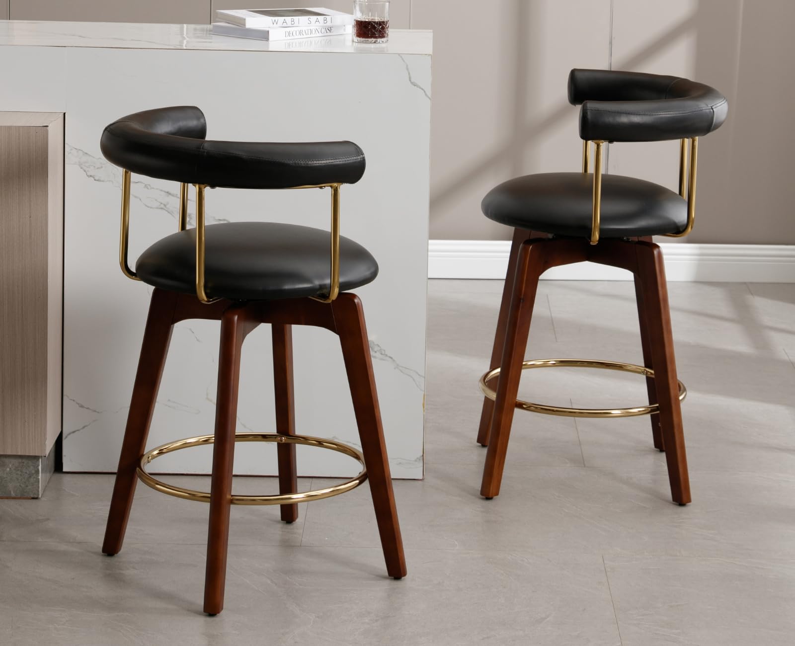 EALSON Modern Swivel Leather Counter Height Bar Stools Set of 2 - 7073