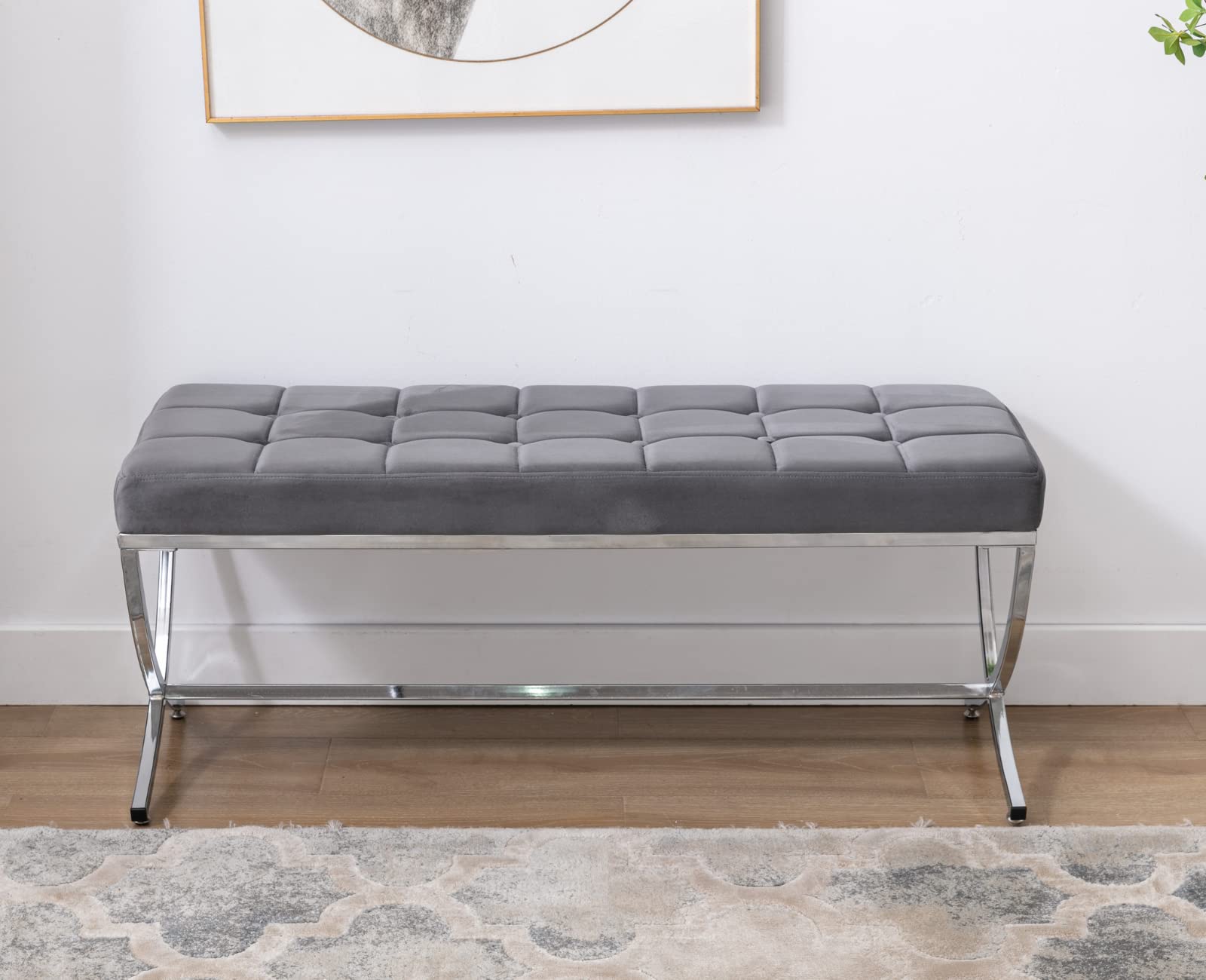 EALSON Modern Button Tufted Leather Entryway Bench - 3075