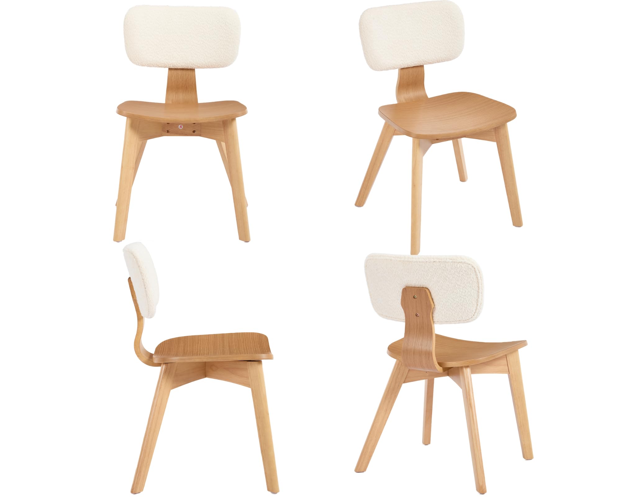 VESCASA T Shape White Sherpa Fleece Back Wood Dining Chairs Set of 2 - 2122