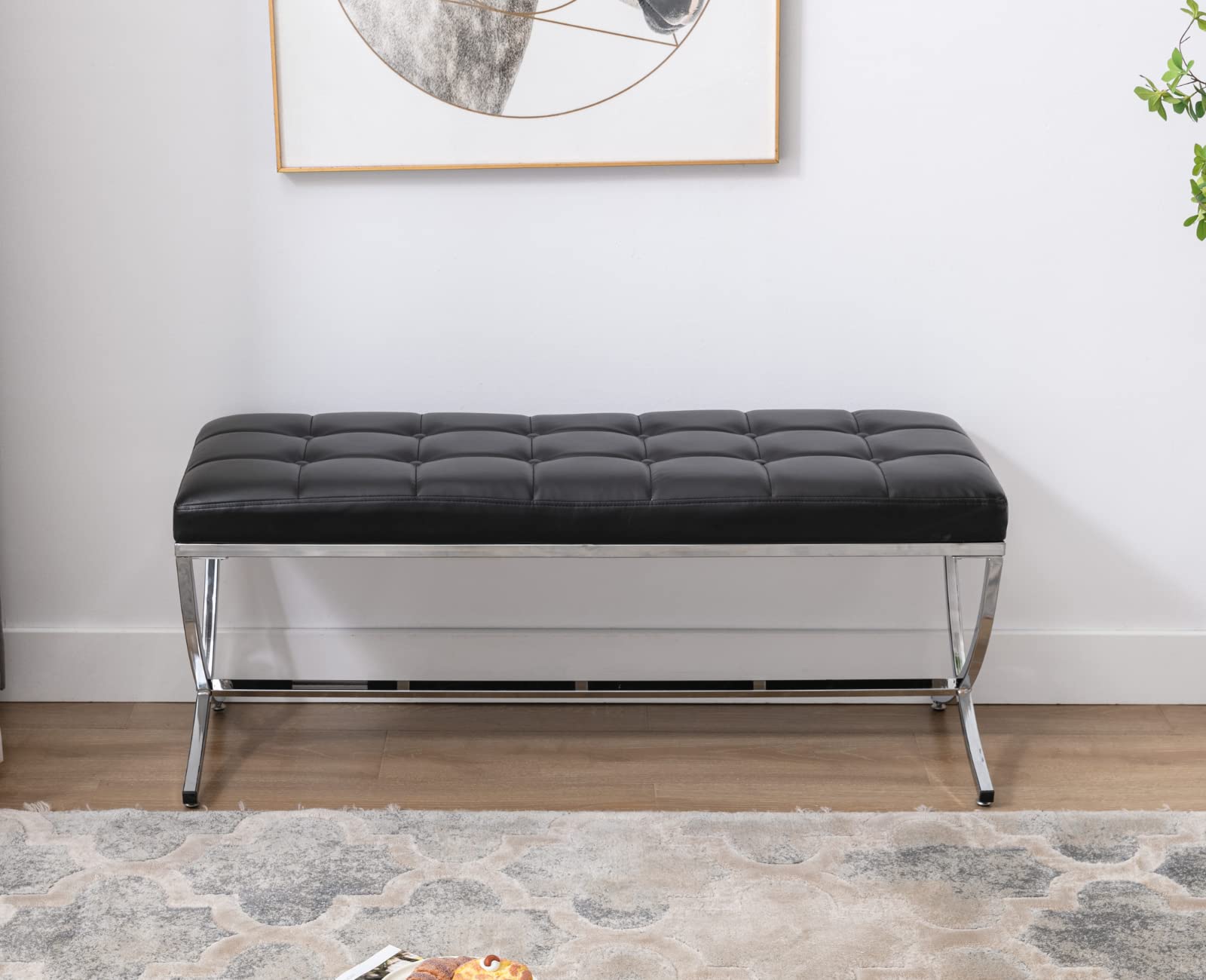 EALSON Modern Button Tufted Leather Entryway Bench - 3075