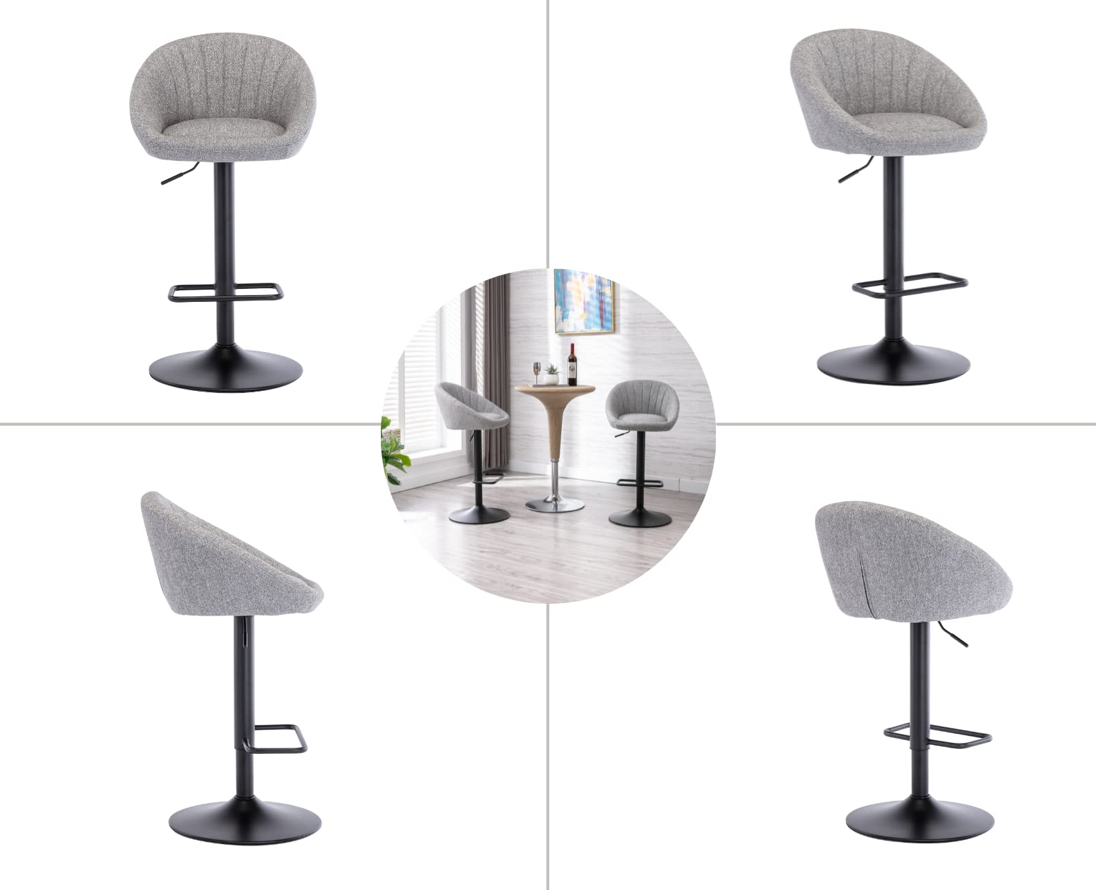 EALSON Modern Adjustable Swivel Bar Stools with Low Back Set of 2