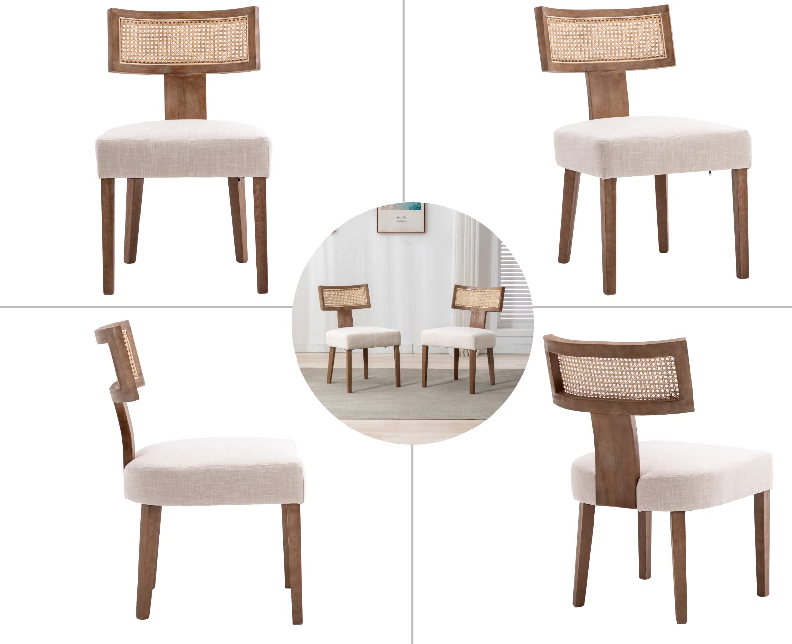 EALSON Farmhouse Linen PU Modern Dining Chairs Set of 2 - 1918