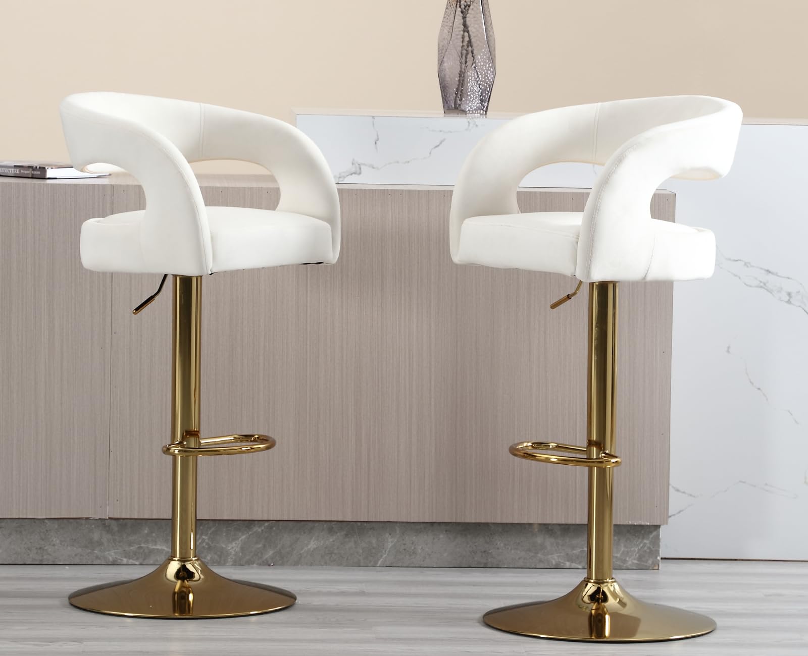 EALSON Modern Swivel Adjustable Gold Barrel Bar Stools Set of 2