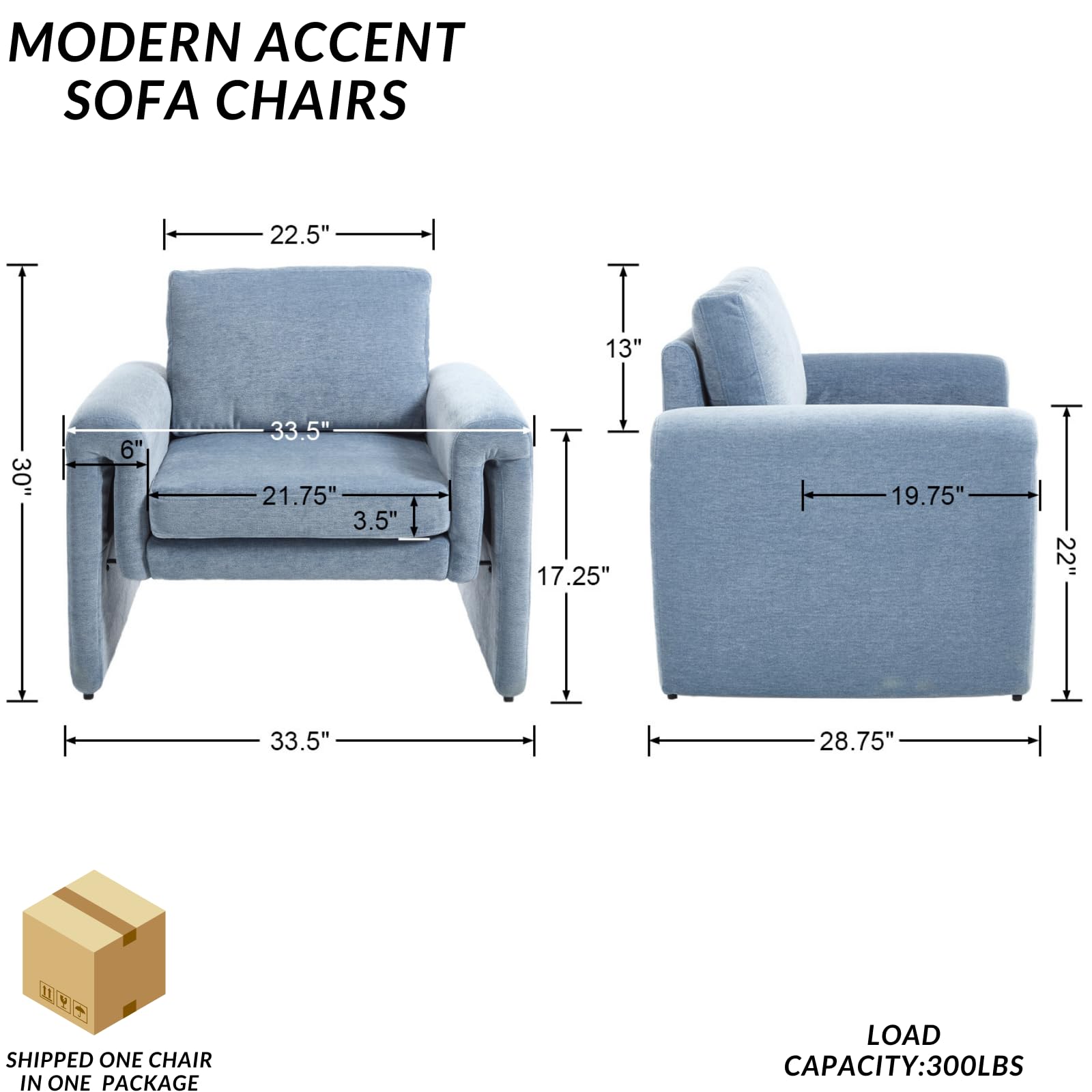 ROCITY Modern Chenille Upholstered Accent Armchairs 1 PCS - 7103