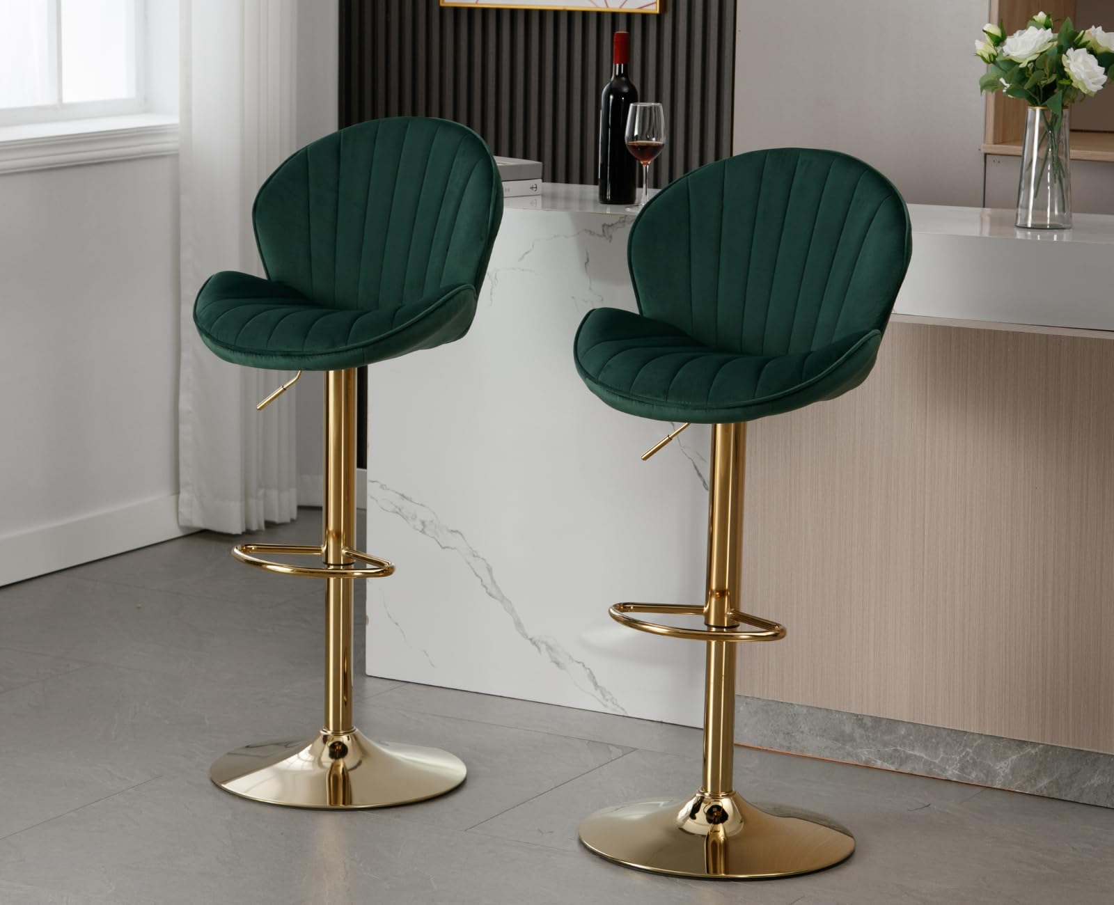 EALSON Modern Adjustable Velvet Swivel Bar Stools Set of 2