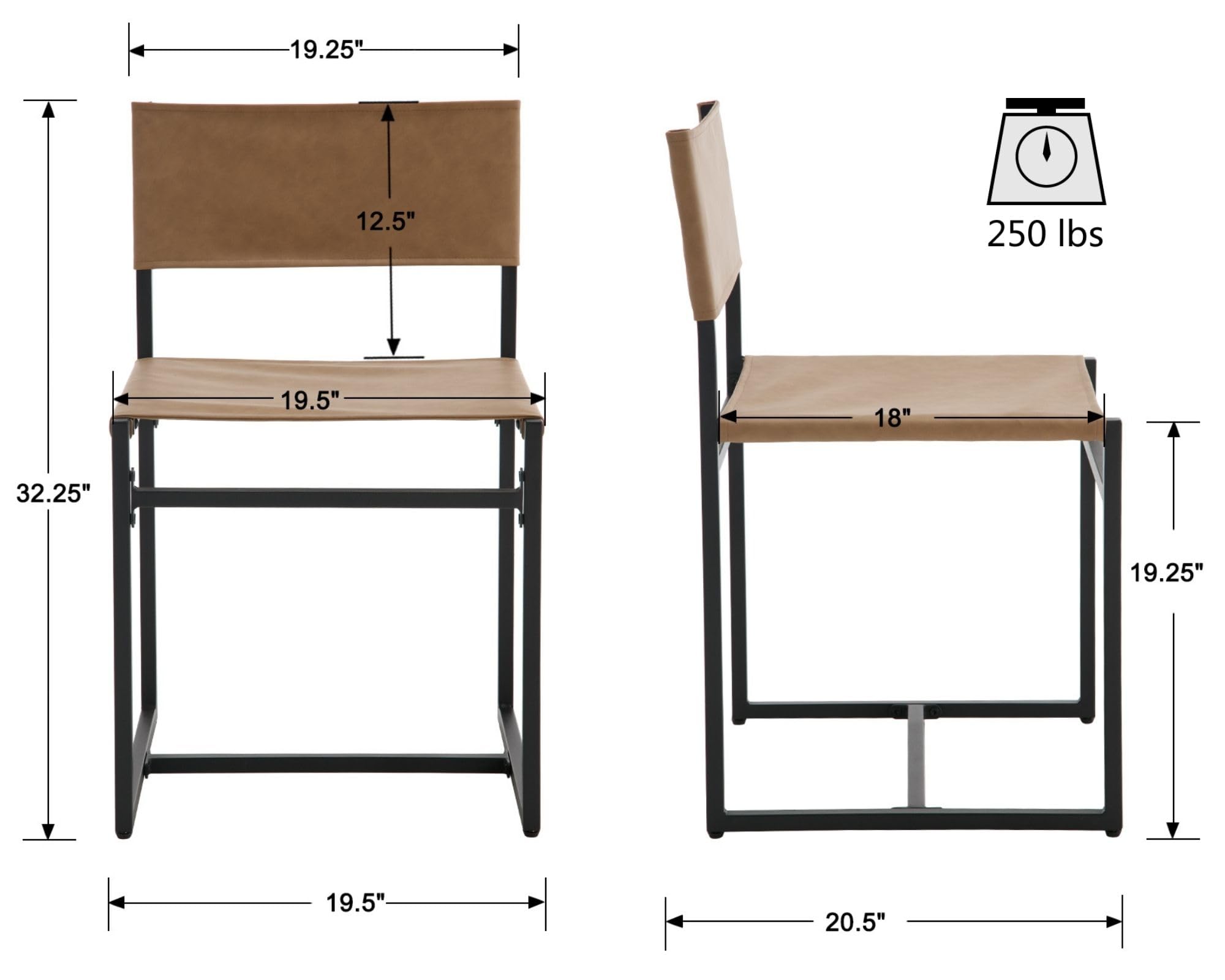 VESCASA Sling Armless Open Back Faux Leather Dining Chairs Set of 2 - 1002