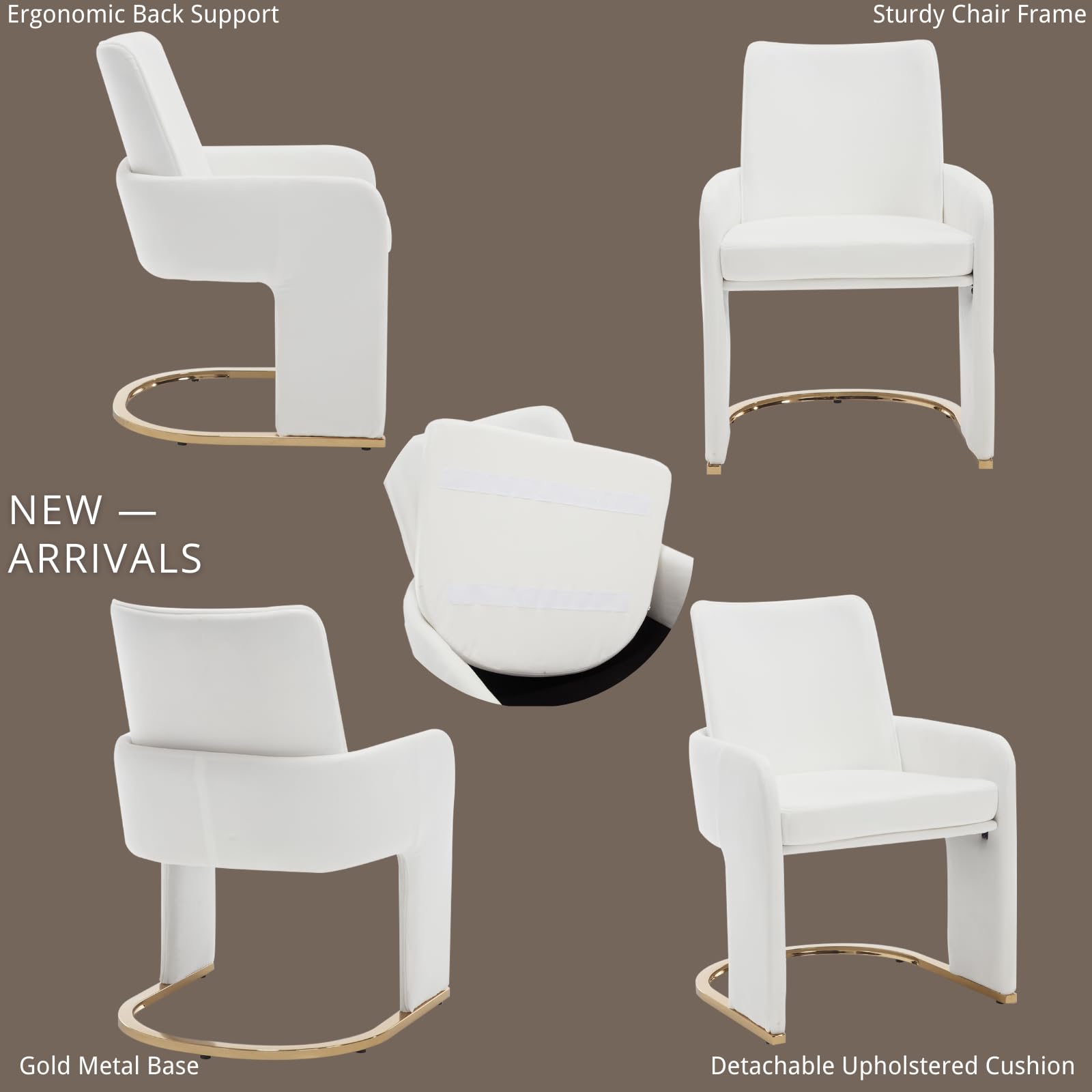 ROCITY Upholstered White Dining Chairs with Arms and Back 1 PCS - 5363