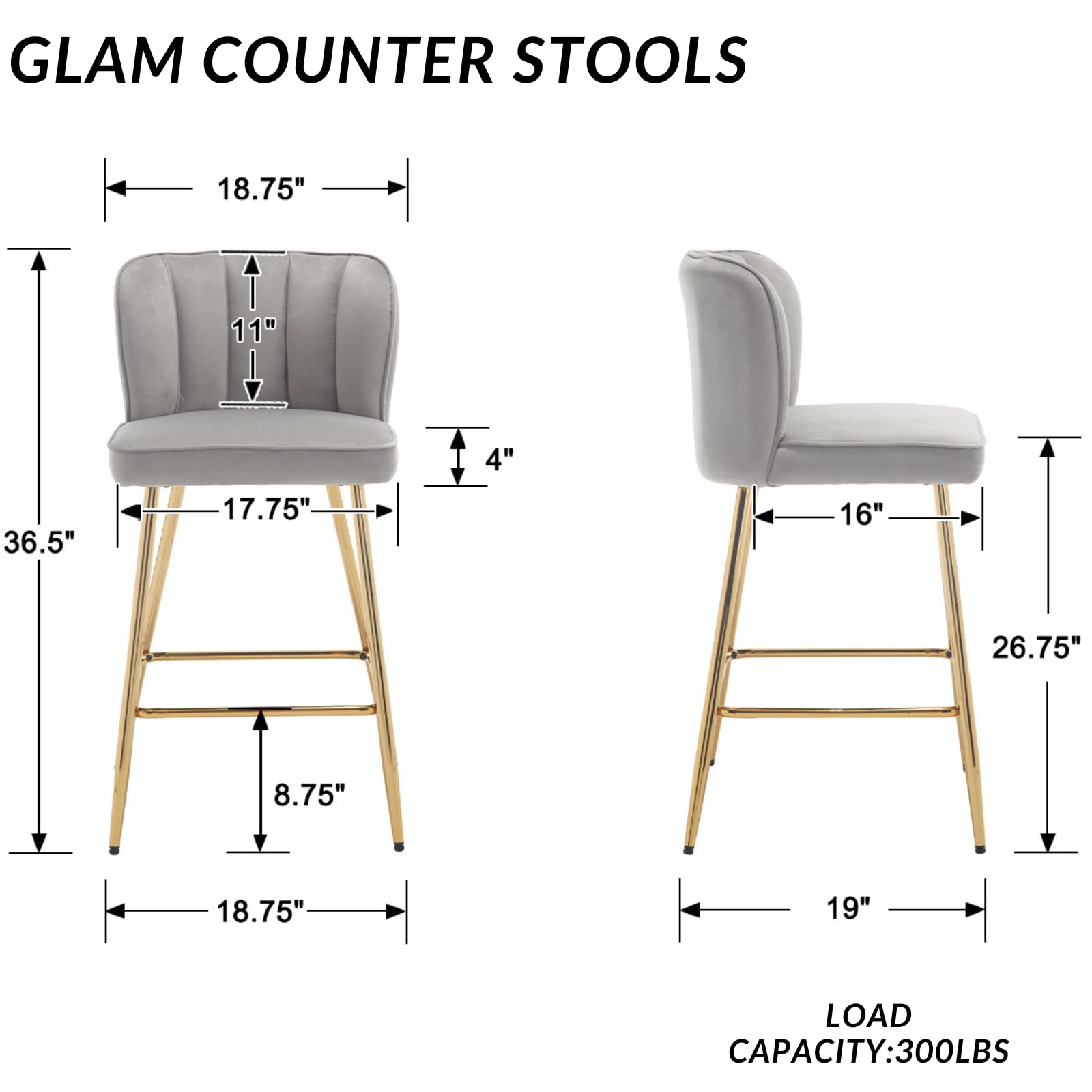 VESCASA 26.75'' Counter Stools with Gold Legs Set of 2 - 1675