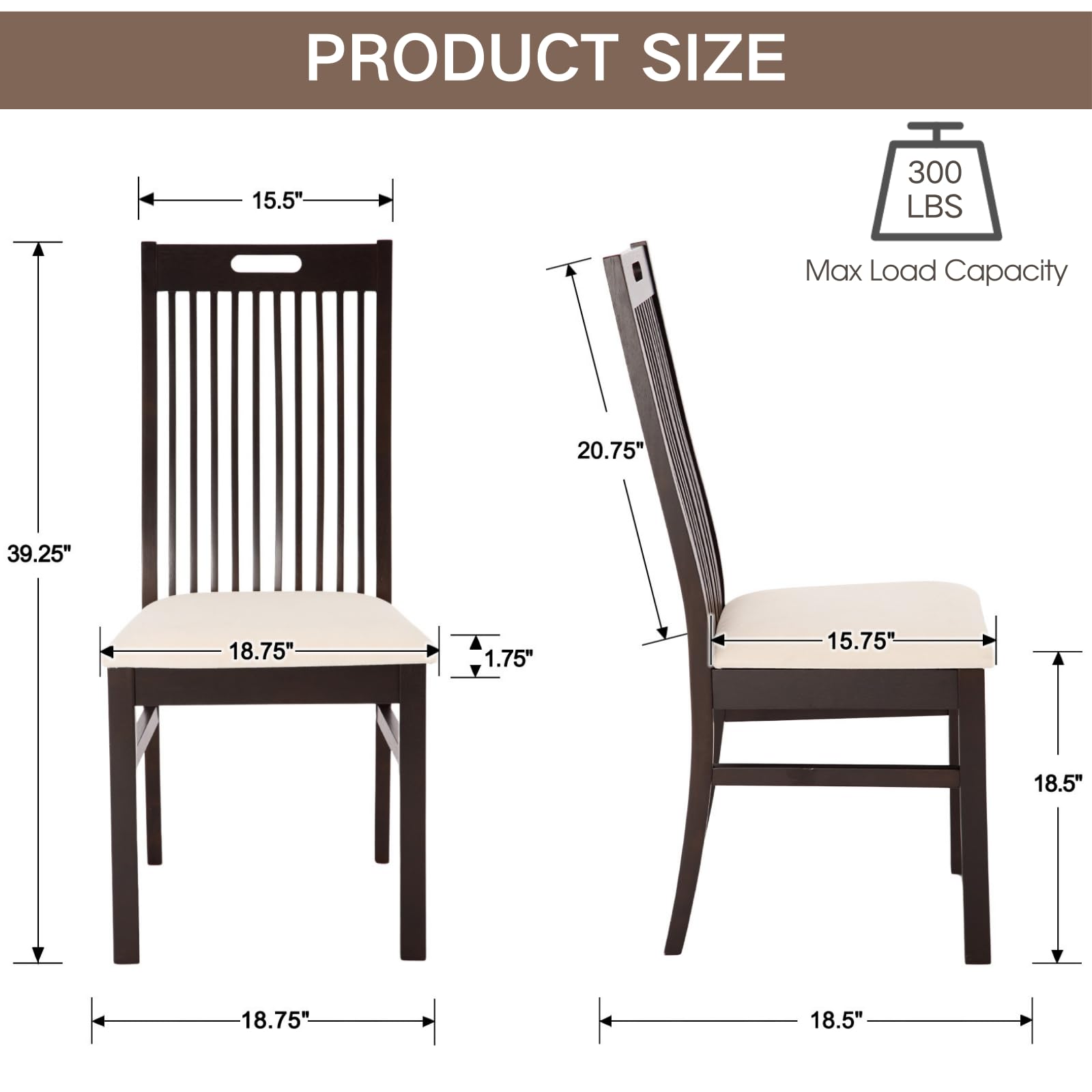 CIMOTA Farmhouse Wooden Walnut Wood Dining Chairs Set of 2 - 8131