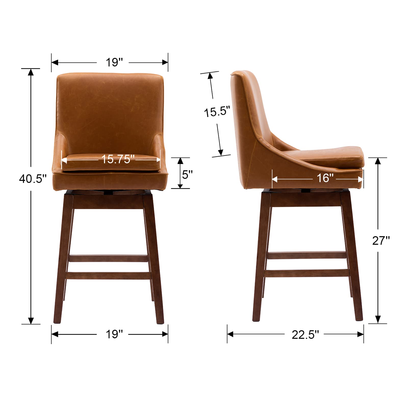 Janoray  40.5'' Swivel Brown PU Leather Counter Height Bar Stools Set of 2