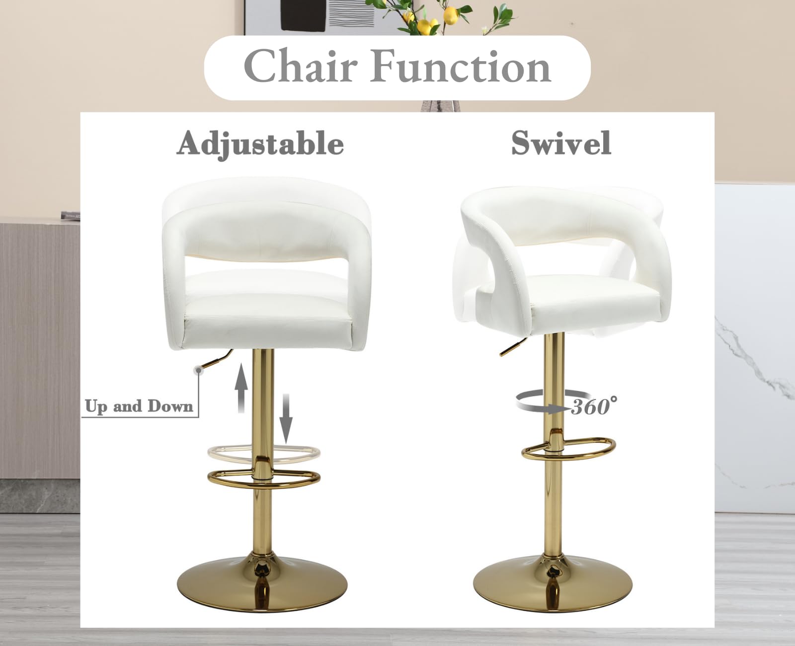 EALSON Modern Swivel Adjustable Gold Barrel Bar Stools Set of 2