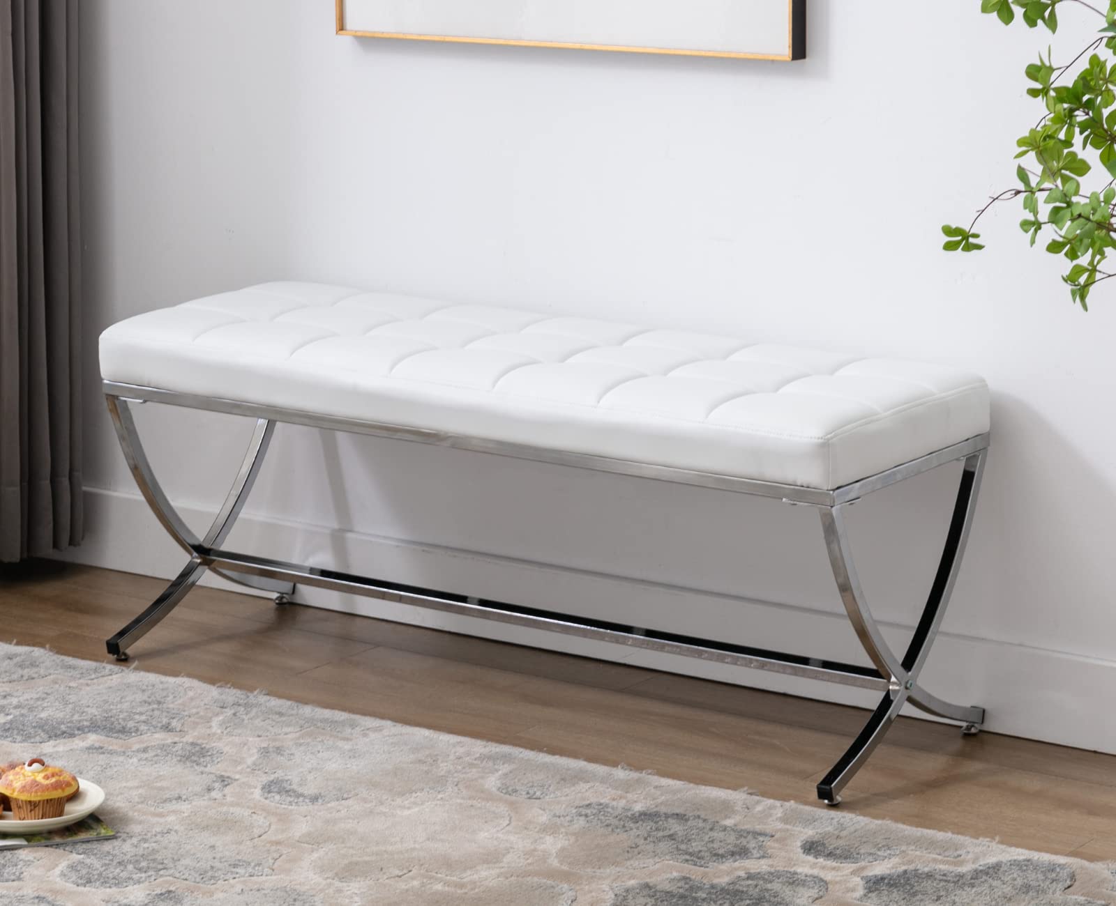 EALSON Modern Button Tufted Leather Entryway Bench - 3075