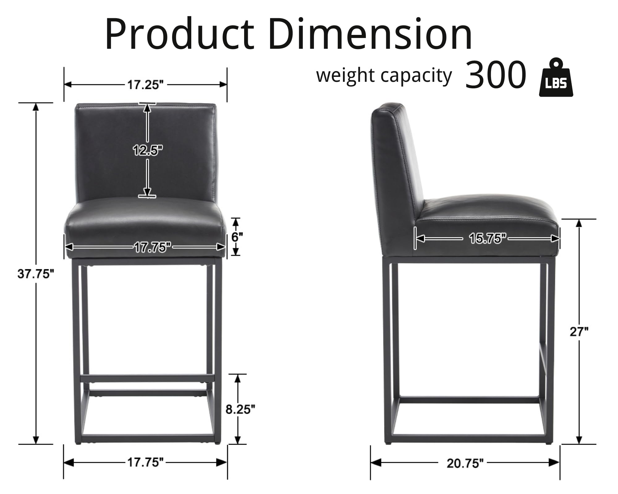 VESCASA 27"H-31"H Modern Metal Frame Counter Height Bar Stools Set of 2 - 5691